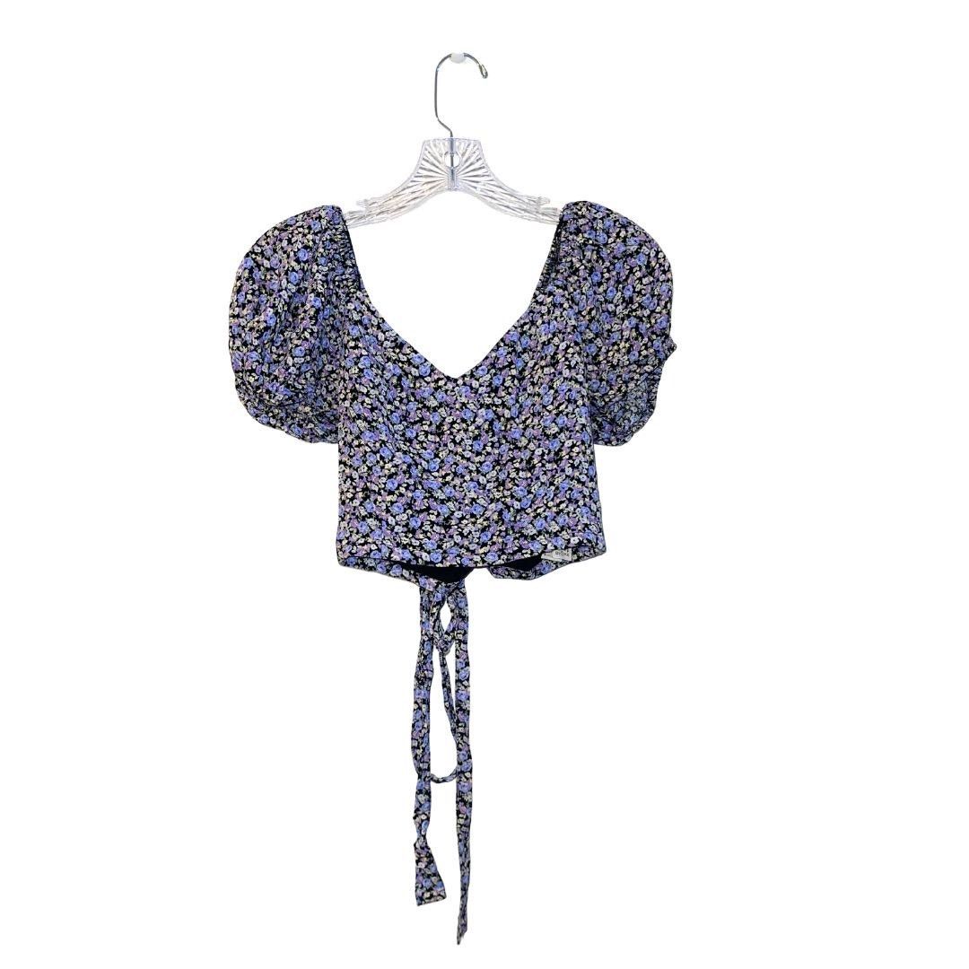 Forever 21 Floral Crop Top Ruched Back Tie Puff Sleeves Y2K Festival Size S / US 4 / IT 40 - 2 Thumbnail