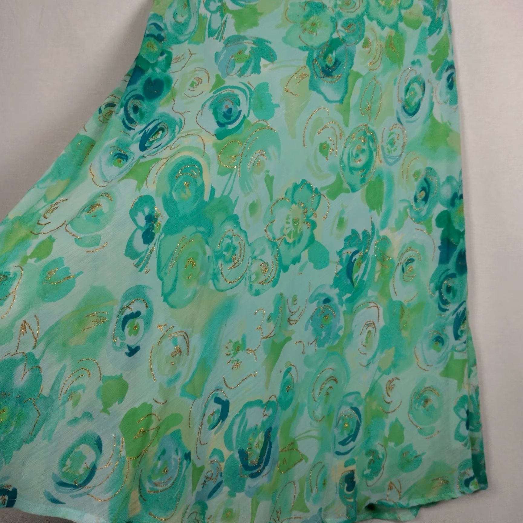 Vintage VINTAGE Dressbarn Skirt Midi Regular 8 Blue Green Gold Floral Semi-sheer Polyester Lined Zips Left Fairycore Easter Y2K Women Size 30" / US 8 / IT 44 - 5 Thumbnail