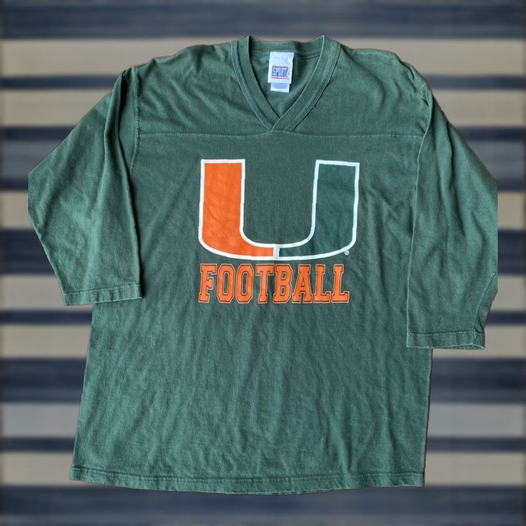 Vintage VINTAGE 90s Y2K University of Miami Hurricanes Raglan T-Shirt XL Green Men Graphic Tee Size US XL / EU 56 / 4 - 1 Thumbnail