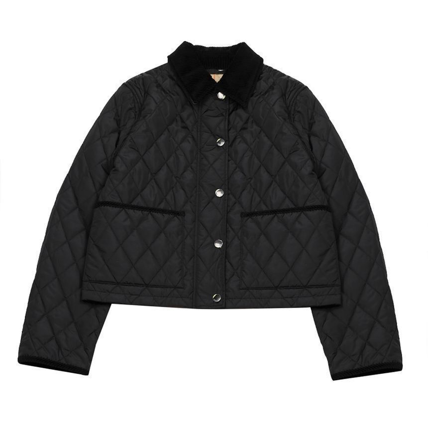 Cropped Quilted Nylon Jacket in Black, Women's (Size M)