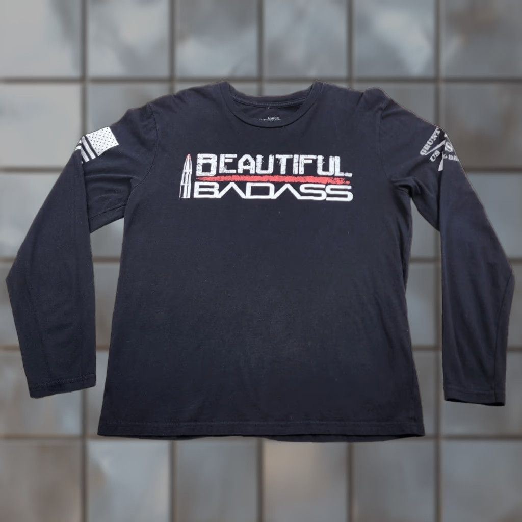 Vintage Grunt Style Shirt Adult Large Long Sleeve Black Cotton Crew Neck Patriotic Logo Modern Graphic Size US L / EU 52-54 / 3 - 1 Thumbnail