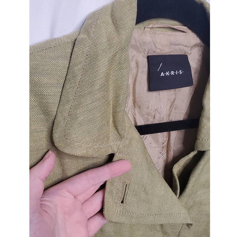 Akris AKRIS Designer Classic Green Linen & Silk Blend Blazer Size L / US 10 / IT 46 - 6 Thumbnail