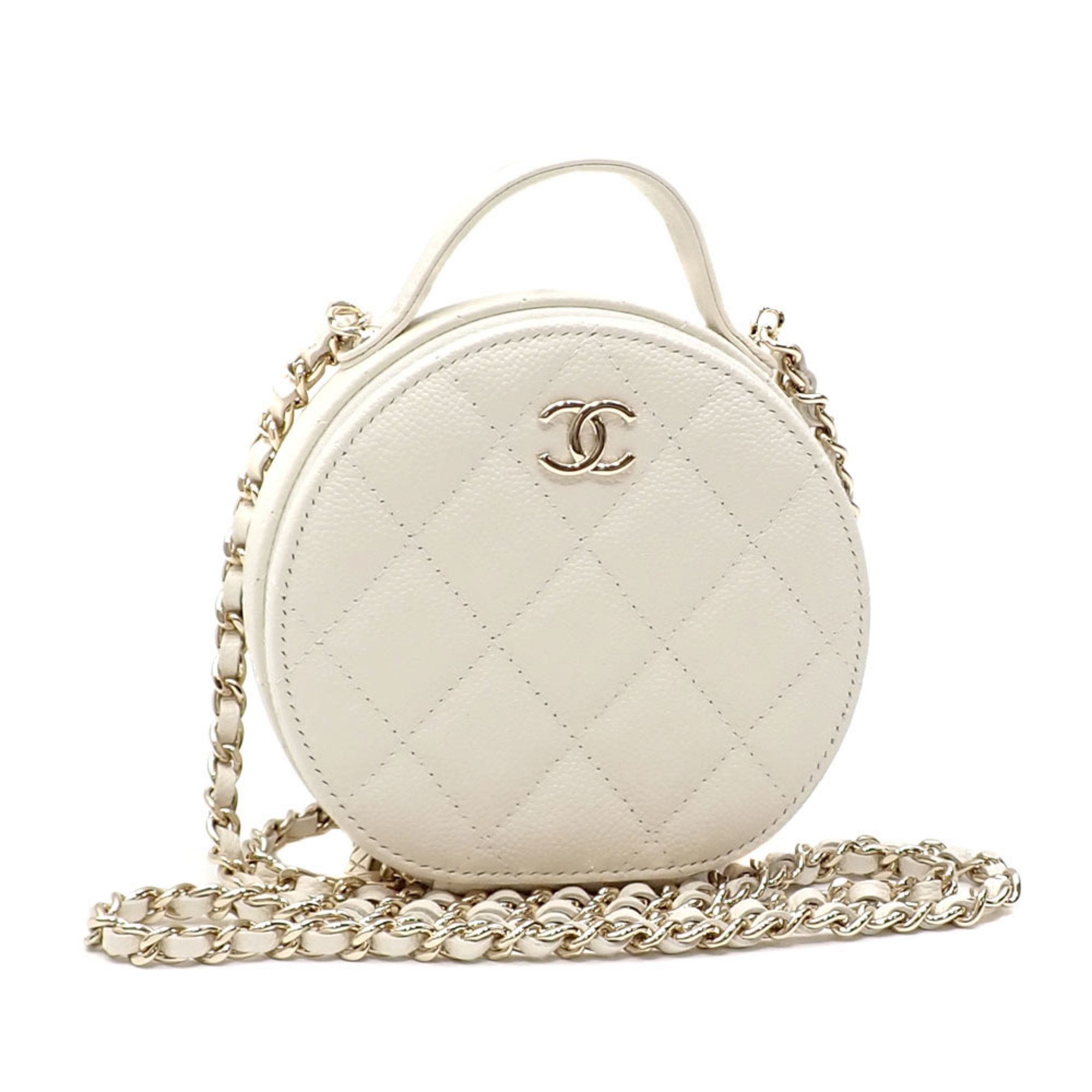 Chanel Chanel Small Vanity Shoulder Bag Matelasse Women's White Caviar Skin  AP2502 Hand