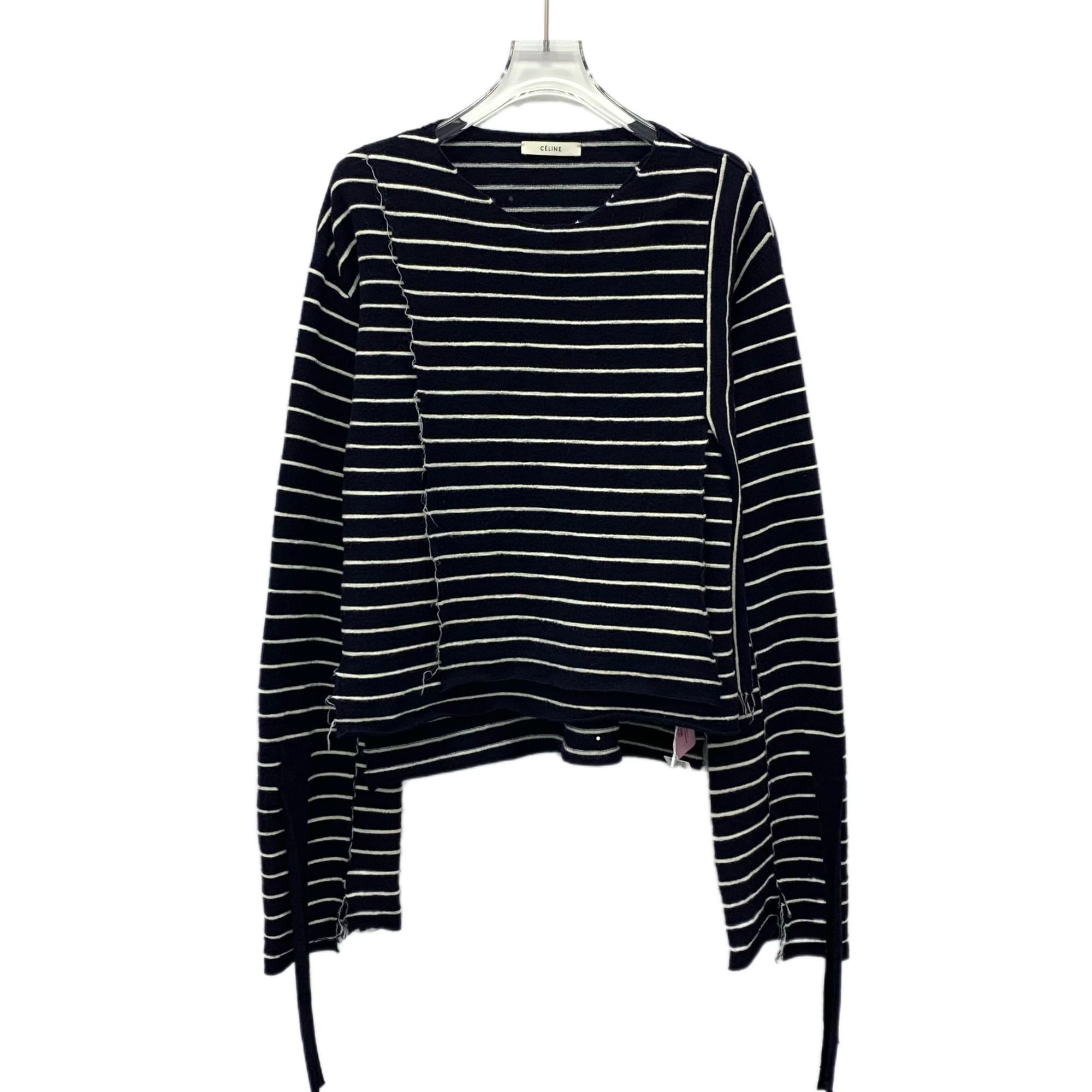 Celine CELINE Navy & White Striped Wool Blend Asymmetrical Sweater Size S / US 4 / IT 40 - 1 Thumbnail