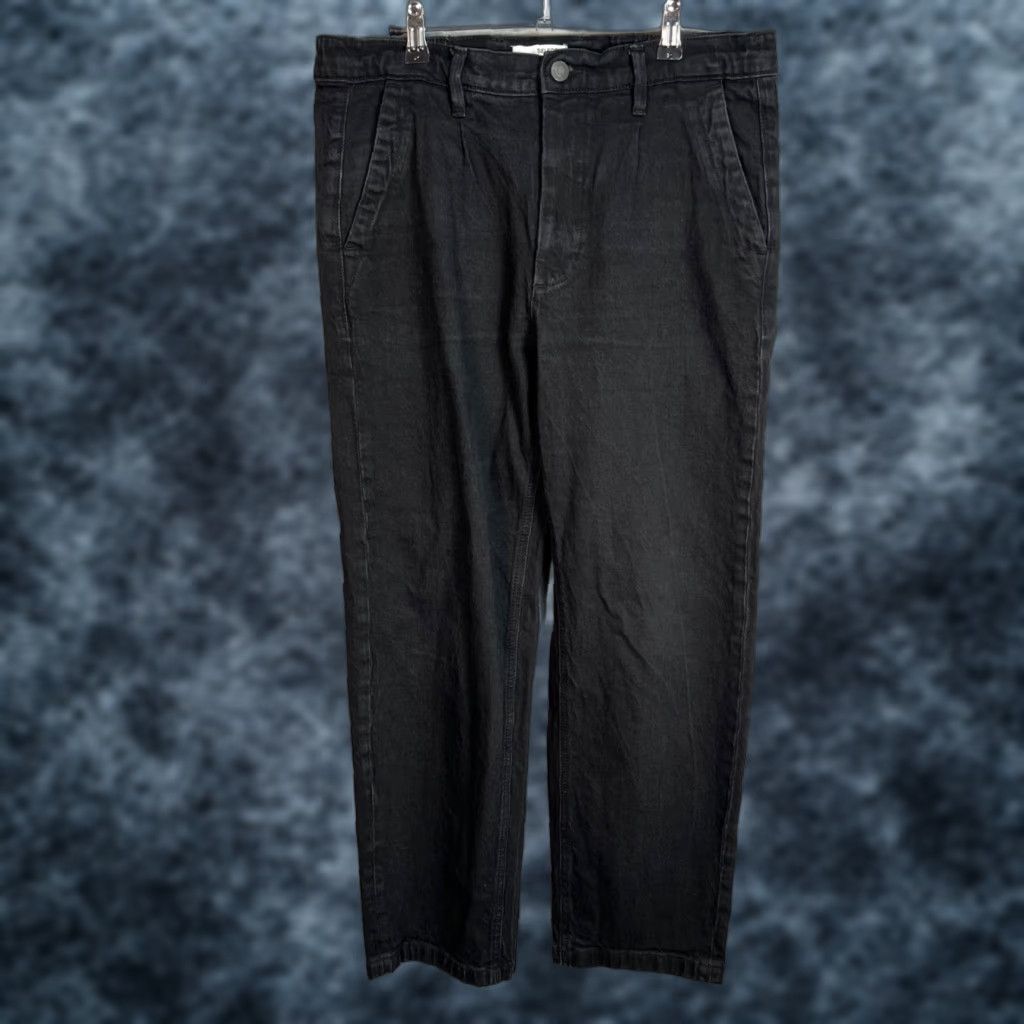 Selected Homme Selected Homme Mens Pants - 32 Black Cotton Blend Tapered Chino Workwear Flat Front Button Pockets Inseam 27" Regular Size Size US 32 / EU 48 - 1 Thumbnail