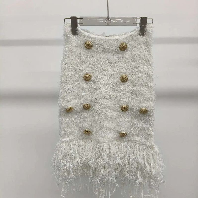 Balmain Balmain White Women's Skirt with Gold Buttons 0089 Size 23" - 1 Thumbnail