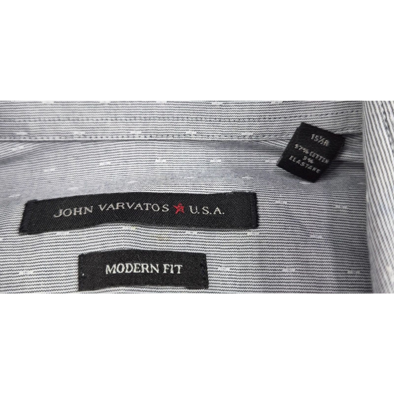 John Varvatos John Varvatos Button Up Shirt Mens 15.5 32/33 Gray Modern Fit Stretch Dress Shirt Geometric Pattern Classic Modern USA Men Size 42R - 5 Thumbnail