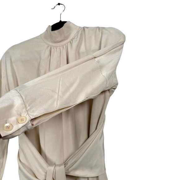 Designer × Tibi TIBI Tie-Belt Cream/Beige Women's Sz 4 Long Sleeve, Mock Nec Size S / US 4 / IT 40 - 4 Thumbnail