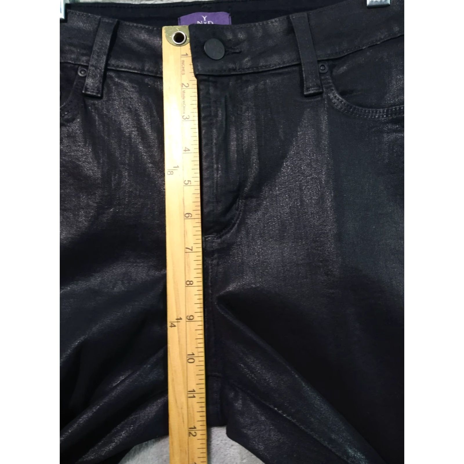 NYDJ NYDJ Jeans Womens 12 Black Denim Skinny Waxed Mole Skin Lift Tuck Stretch Goth Size 12 Classic 5-Pocket Design Size 34" / US 12 / IT 48 - 4 Thumbnail