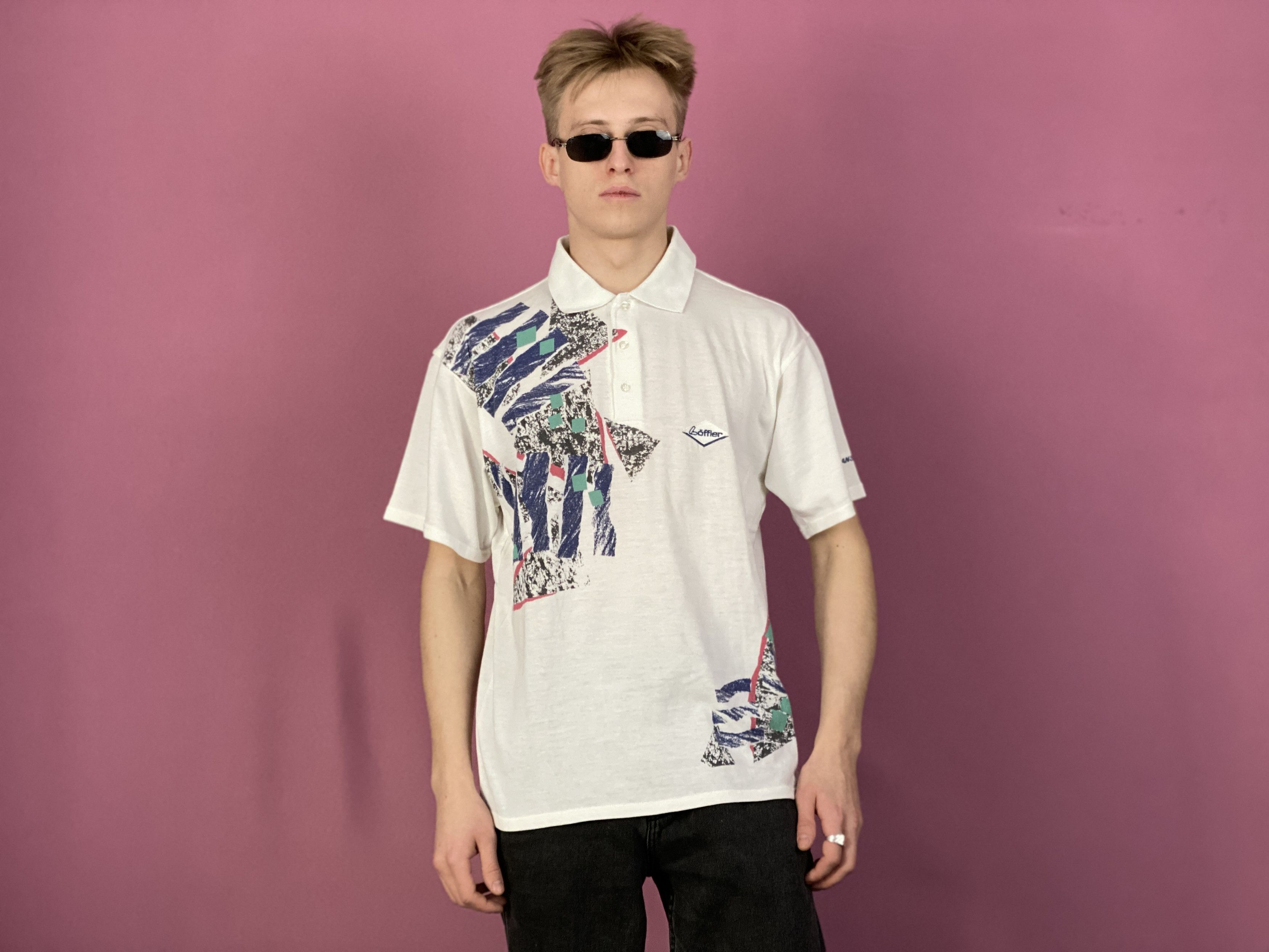 Vintage 90s Loffler Vintage Men's Abstract Print Polo Shirt - M Size US M / EU 48-50 / 2 - 4 Thumbnail