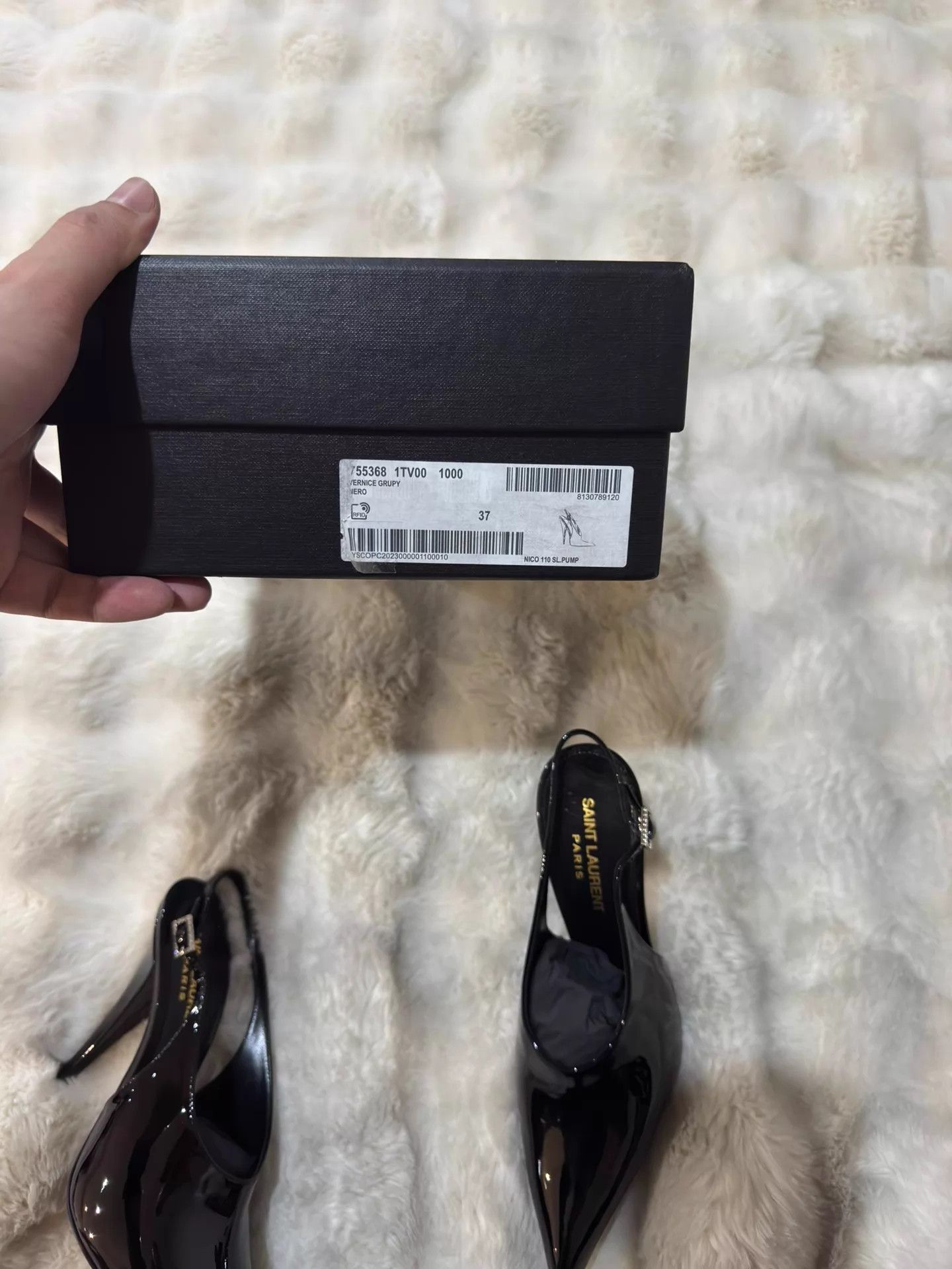 Saint Laurent Paris SLP New Diamond-Encrusted Patent Pointed-Toe Heels 37 Size US 6.5 / IT 36.5 - 8 Thumbnail