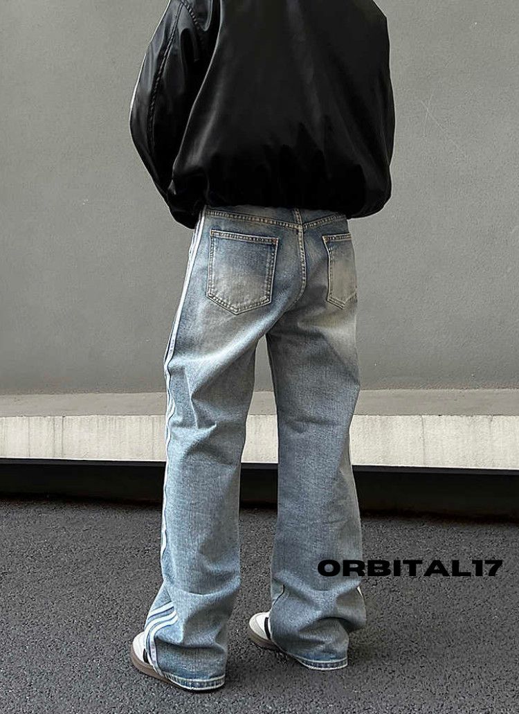 Jean Blue Track Baggy Wide Leg Denim Jeans Size US 30 / EU 46 - 3 Thumbnail
