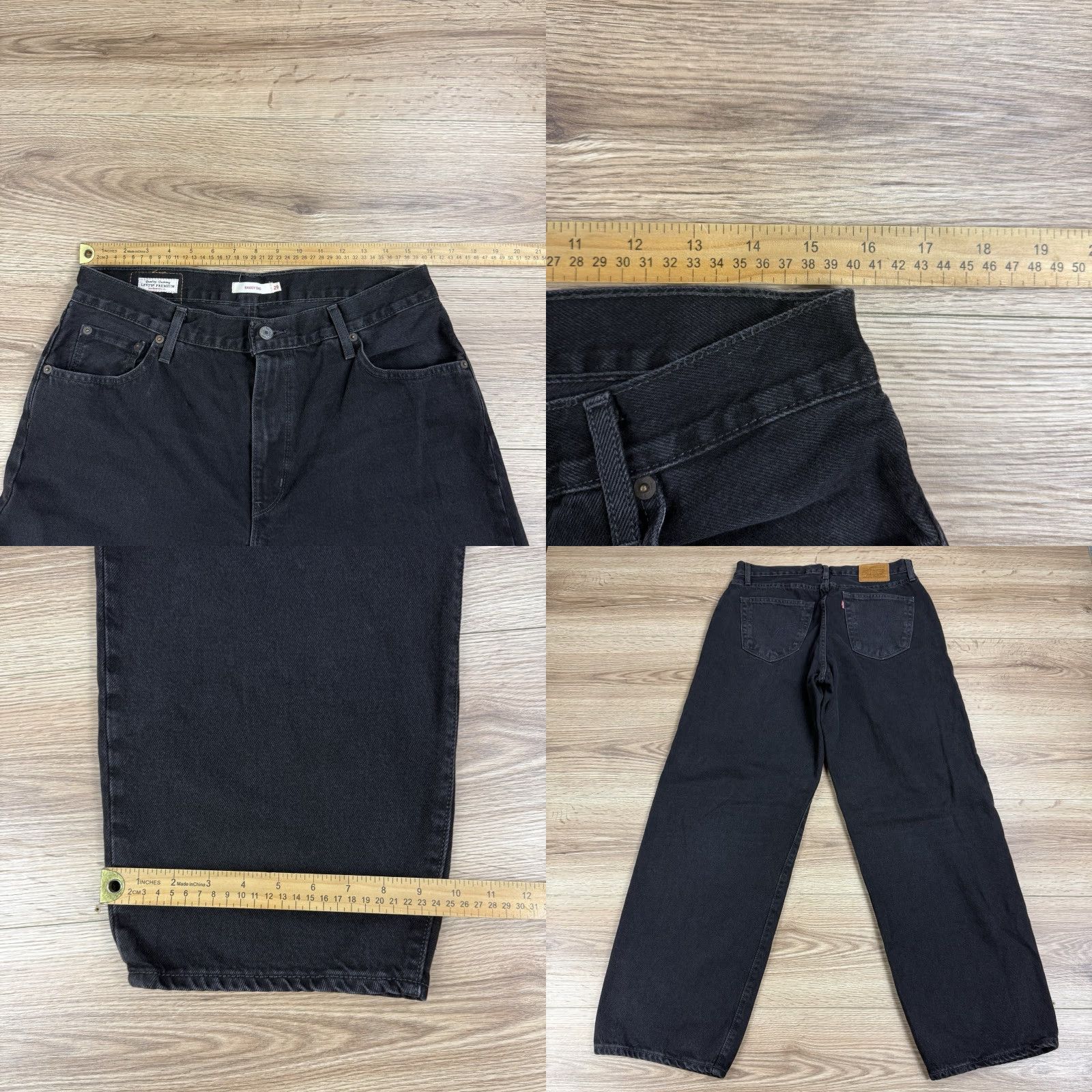 Levi's Levis Jeans Womens 29 Black Distressed Baggy Dad Straight High Rise Relaxed Size 29" - 8 Thumbnail