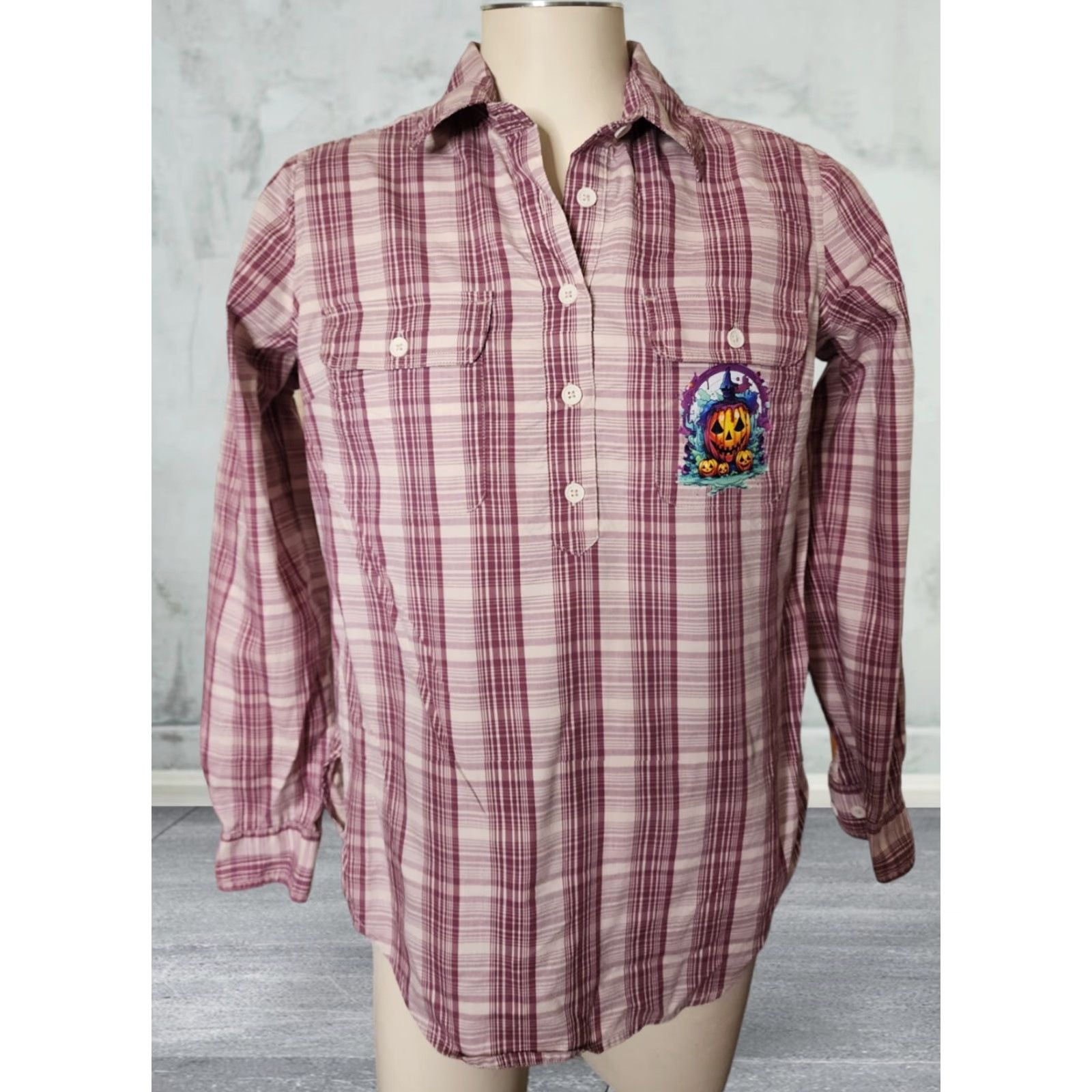 Pinko Ridgecut Toughwear Shirt M Pink Plaid Nylon Workwear Halloween Pumpkin Womens Size M / US 6-8 / IT 42-44 - 2 Thumbnail