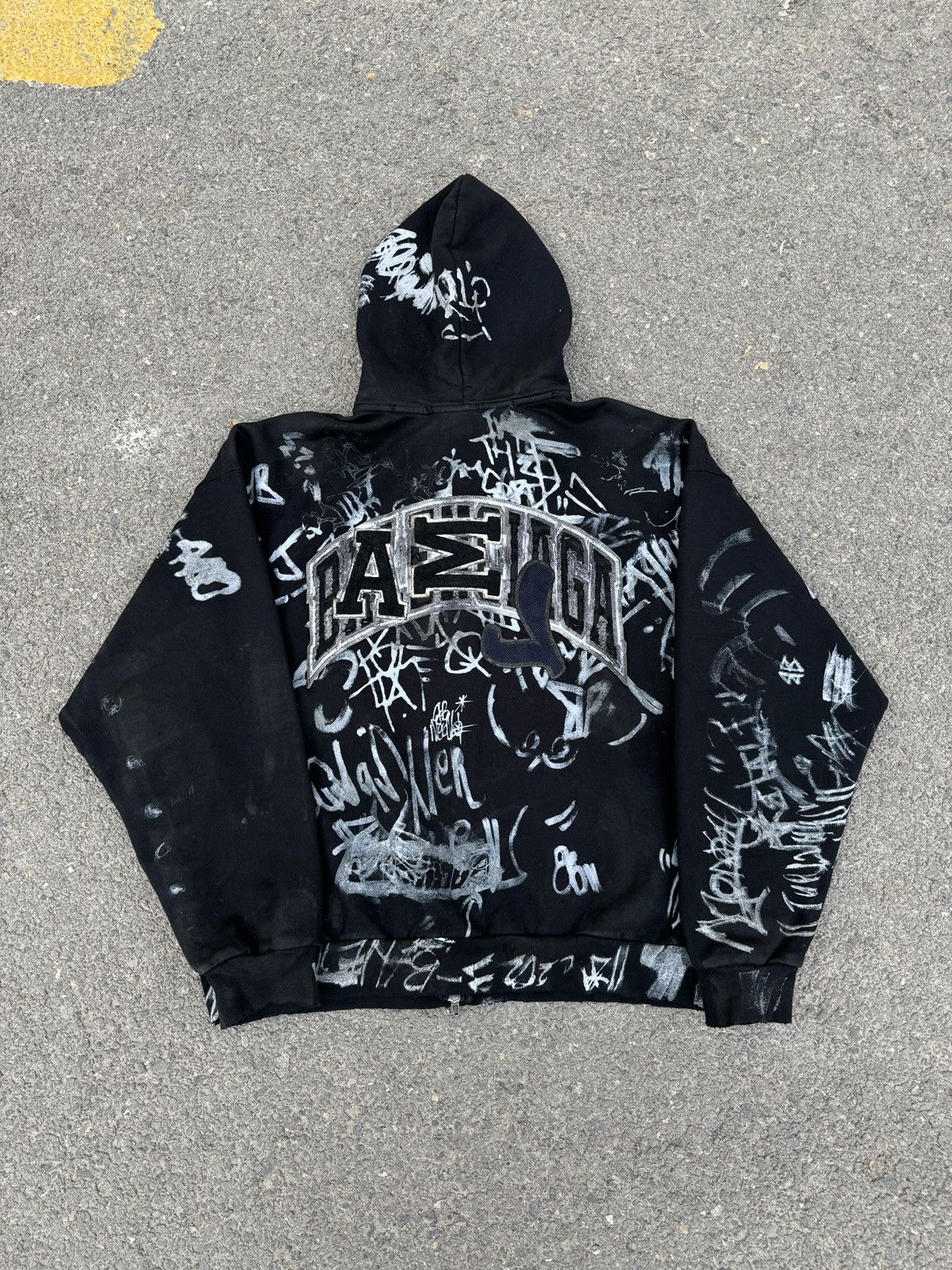 Pre-owned Balenciaga Graffiti Zip Hoodie Black Sz.s