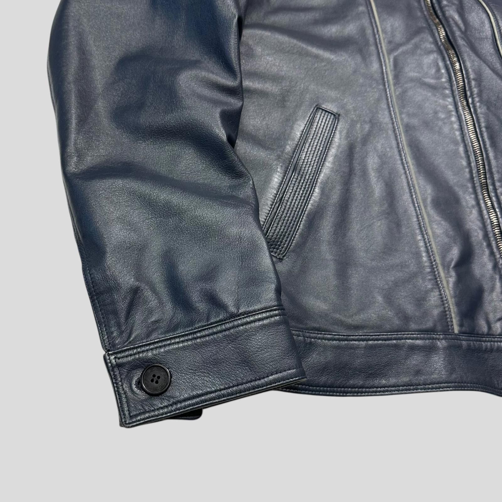 Versace Versace 90’s Classic Blue Leather Piped Moto Jacket - M Size US M / EU 48-50 / 2 - 4 Thumbnail