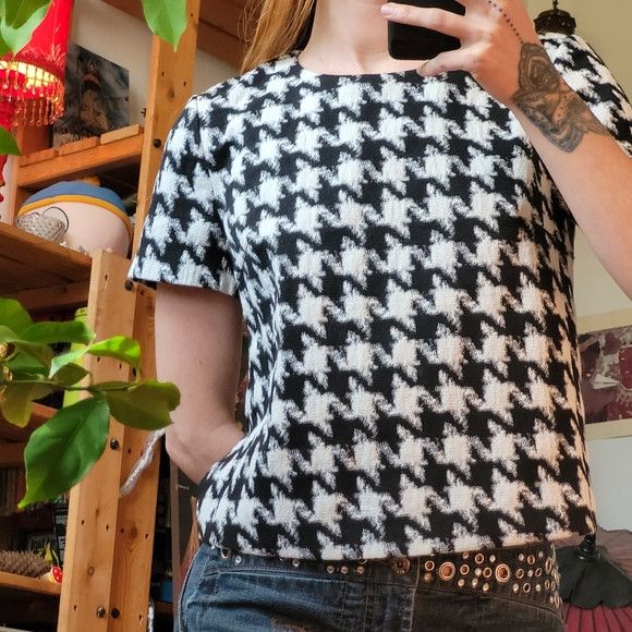 Hugo Boss Hugo boss Clady houndstooth top black and white size 4 Size S / US 4 / IT 40 - 2 Thumbnail