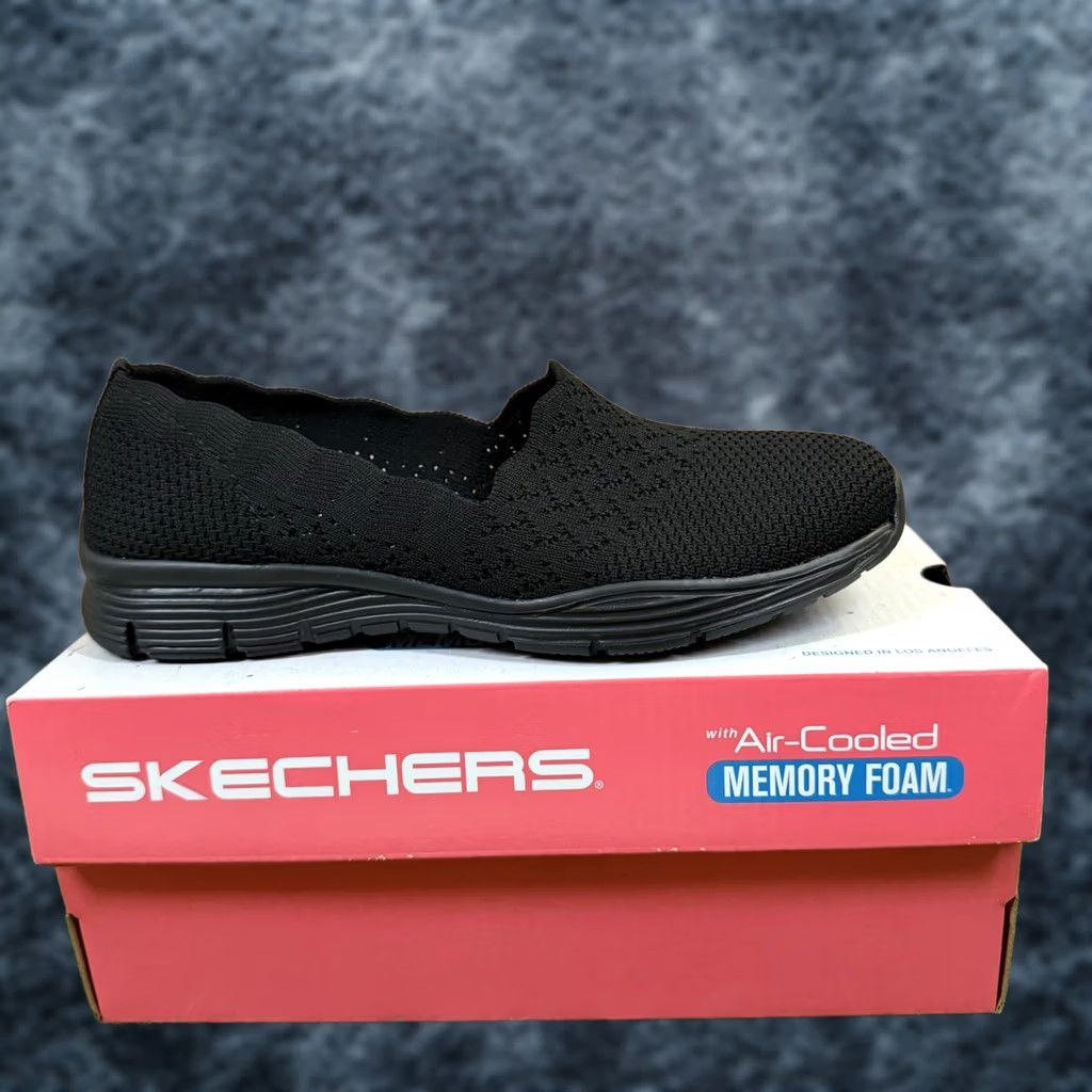 Skechers Seager Stat Flat Womens 6.5 Black Memory Foam Slip On New, Women's (Size 7)