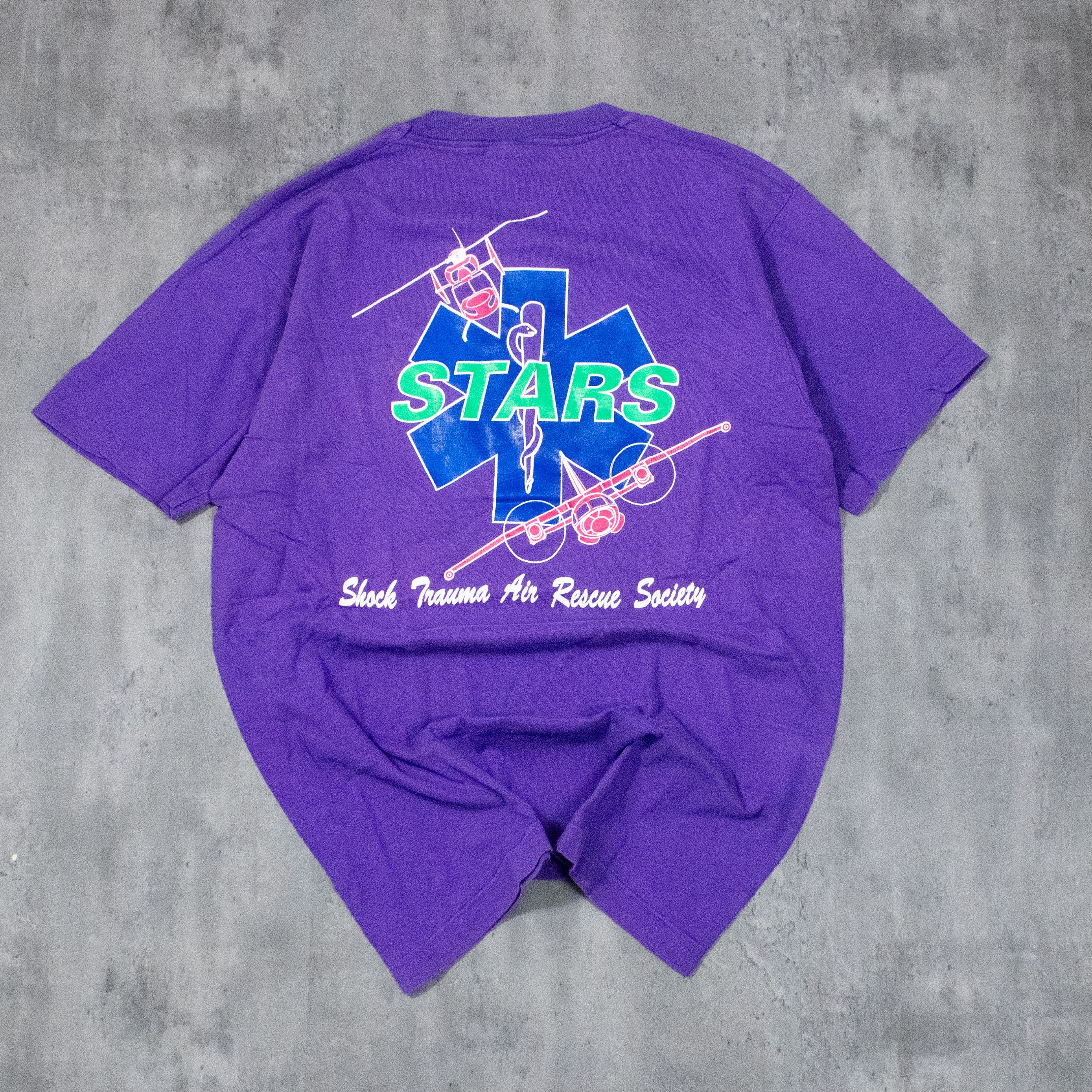Vintage Vintage 1990s Stars Flight For Life Single Stitch Purple Tee Size US M / EU 48-50 / 2 - 6 Thumbnail