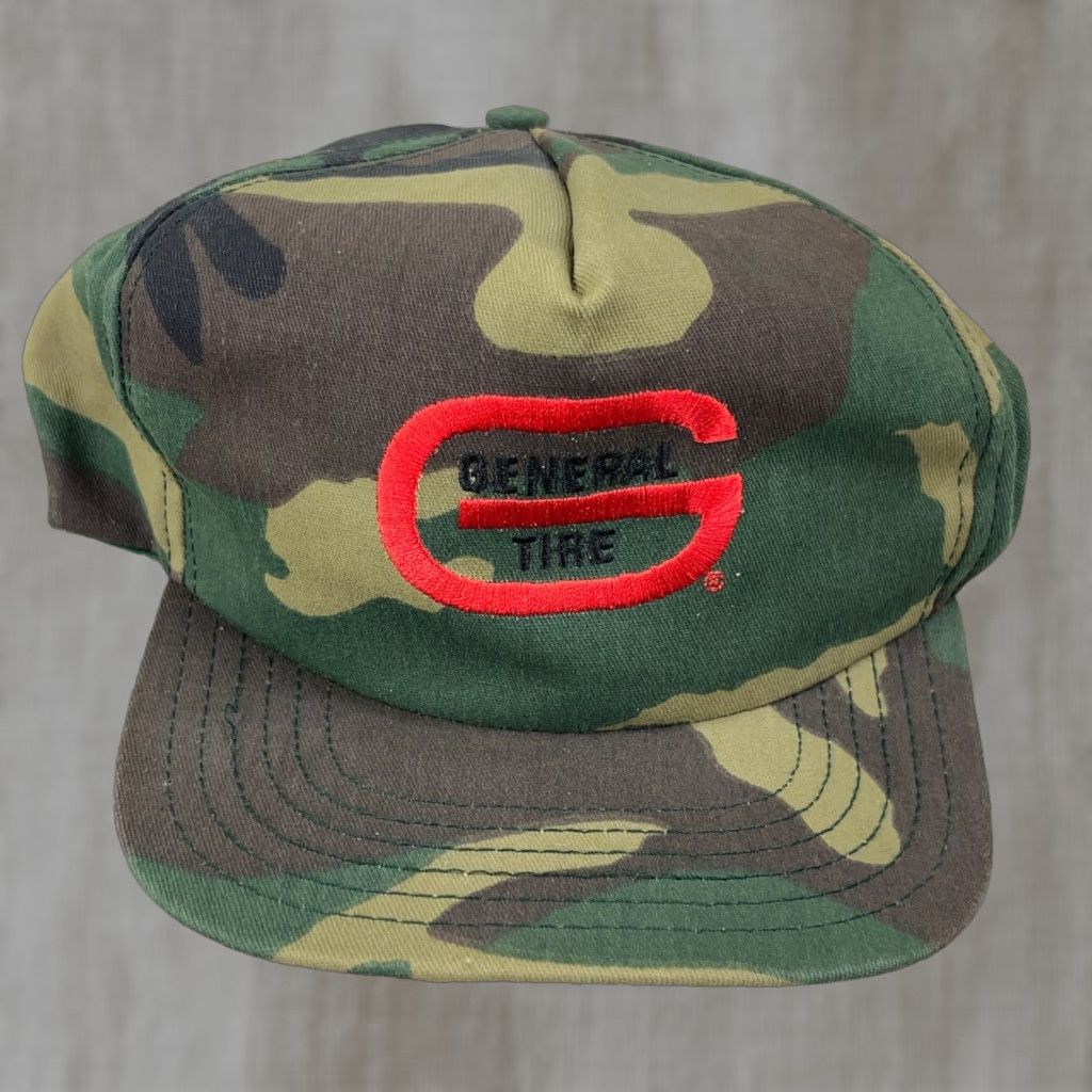 Vintage VINTAGE General Tires Hat Cap Made In USA 80s Green Army Camo Military Snapback Size ONE SIZE - 1 Thumbnail