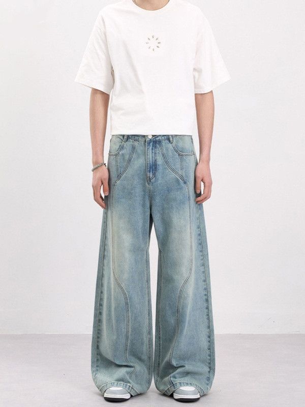 Japanese Brand American-style washed patchwork heavy-duty work jeans Size US 32 / EU 48 - 1 Thumbnail
