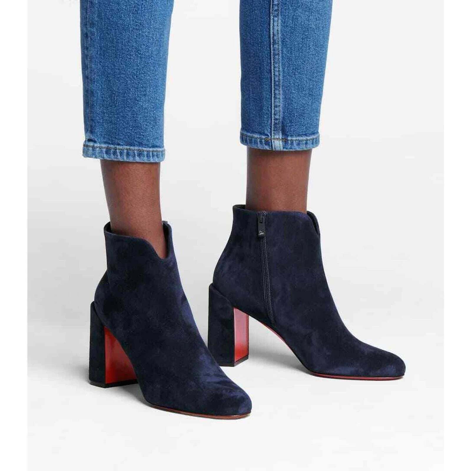 Christian Louboutin Christian Louboutin Castarika 85 Nocturne Blue Suede Ankle Size US 5.5 / IT 35.5 - 5 Thumbnail