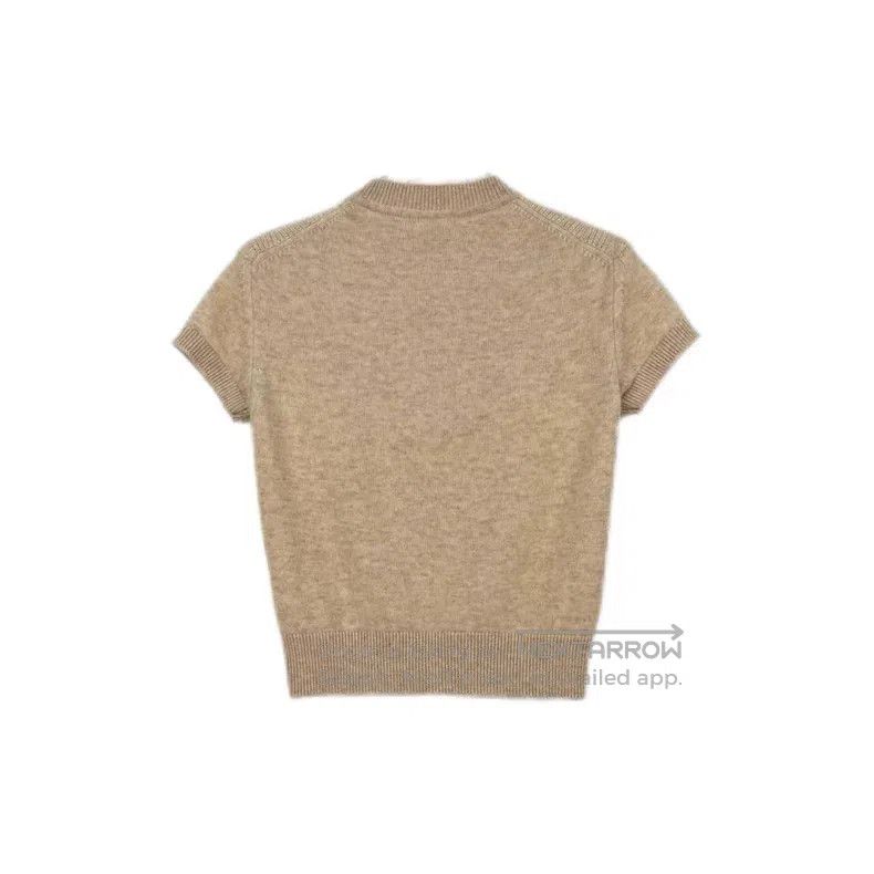 Hermes Hermes Oatmeal color metallic logo cashmere short-sleeved Size XS / US 0-2 / IT 36-38 - 2 Thumbnail