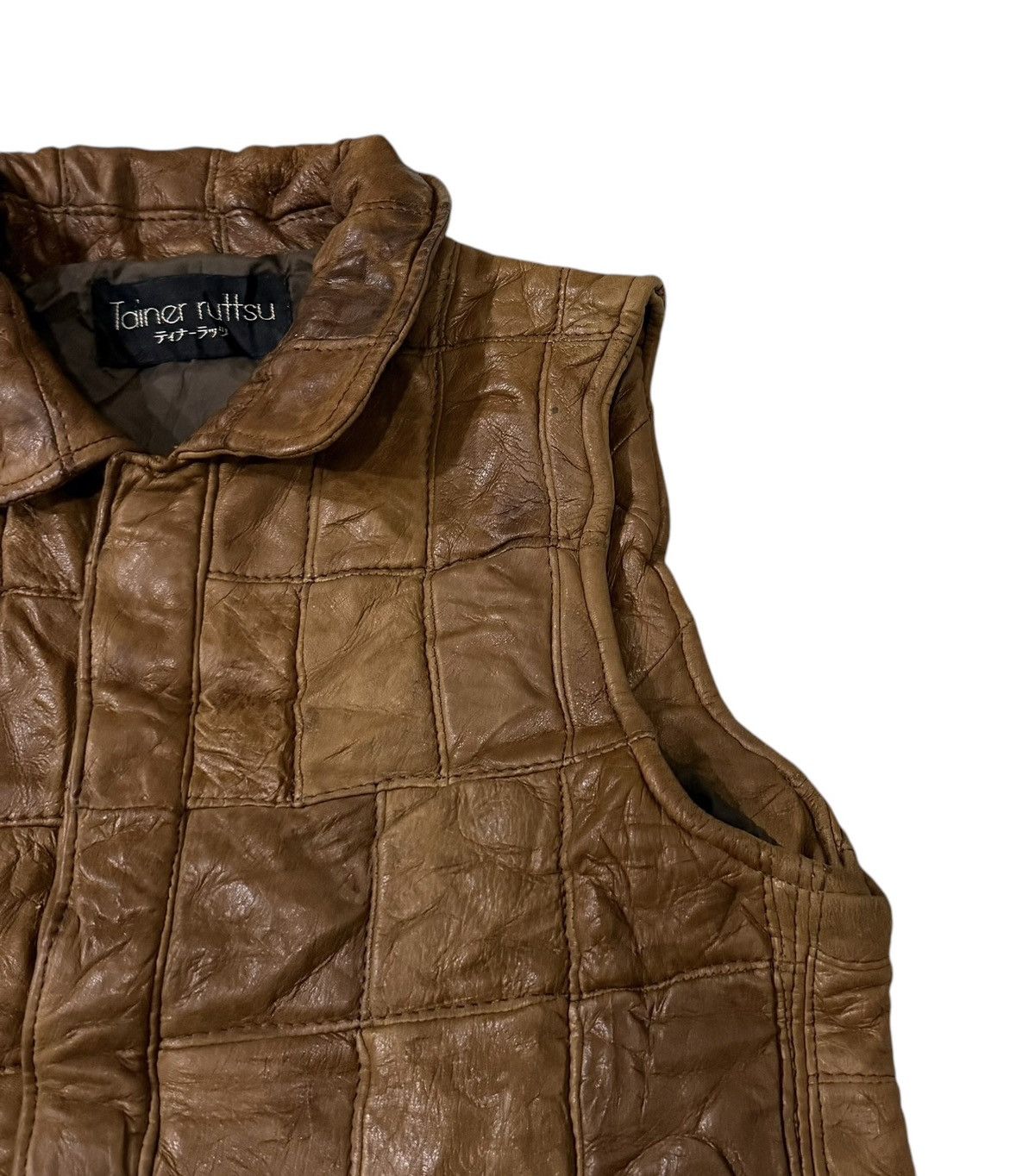 Leather Vintage Tainer Ruttsu Checkered Leather Vest Size US S / EU 44-46 / 1 - 2 Thumbnail