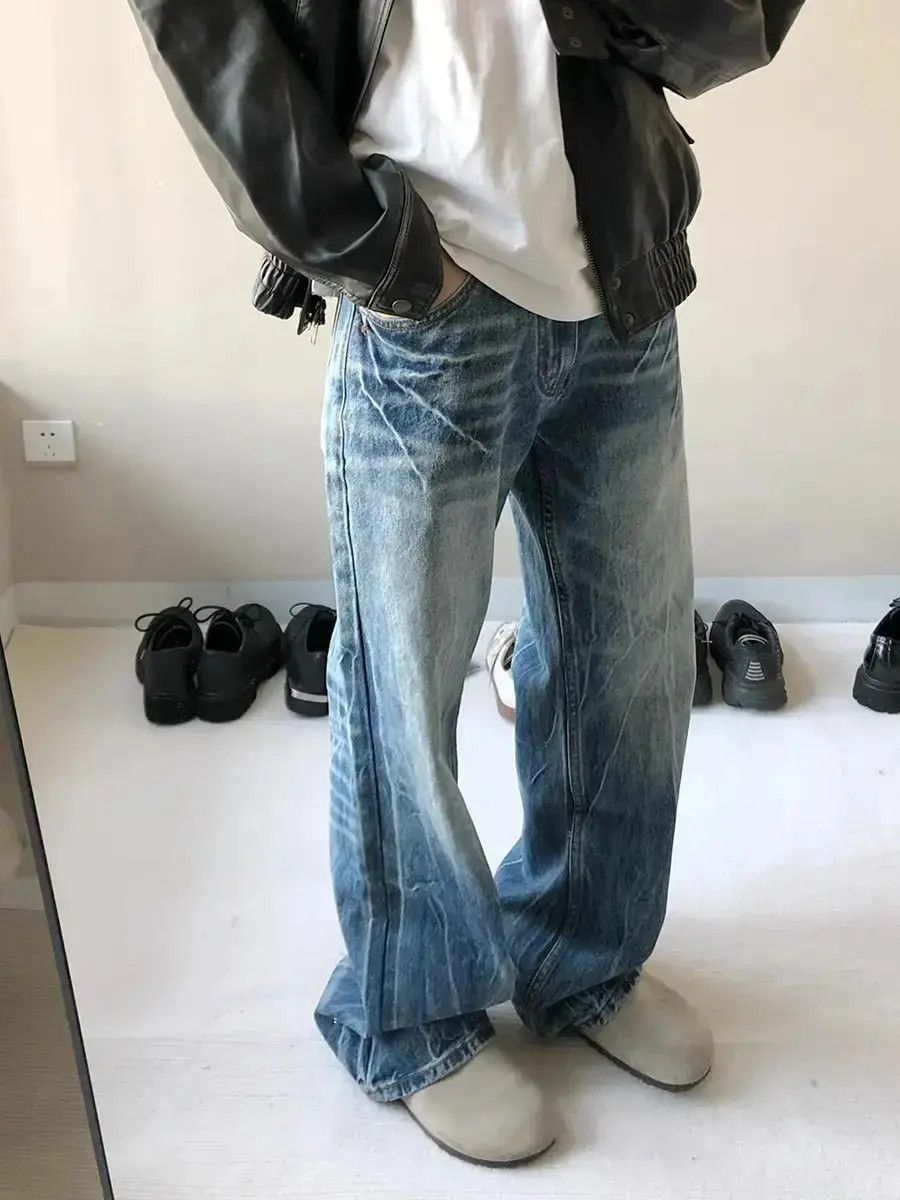 Japanese Brand Retro loose straight leg lightning cracked jeans Size US 32 / EU 48 - 1 Thumbnail