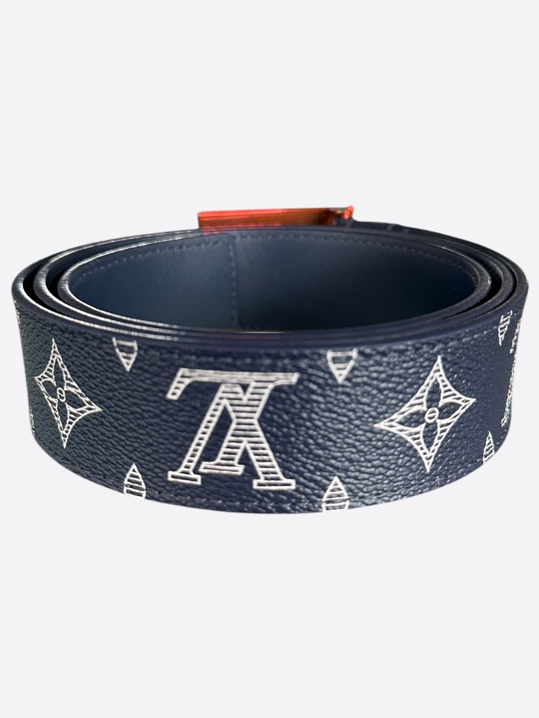 Louis Vuitton Louis Vuitton Navy Blue Monogram Upside Down Belt Size 30 - 2 Thumbnail