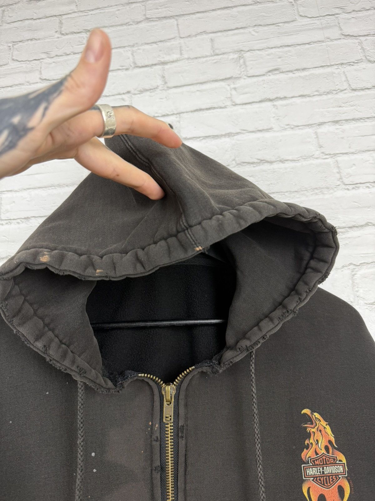 Harley Davidson (XL) THRASHED OUT FLAMES Harley Davidson Zip Up Hoodie Size US XL / EU 56 / 4 - 13 Thumbnail