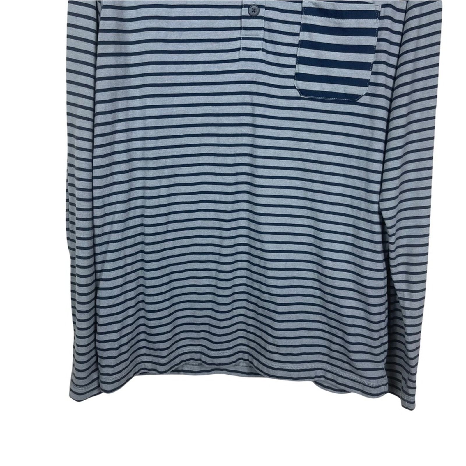 Gap Gap Striped Knit Long Sleeve 3 Button Henley Gray Navy Large Size US L / EU 52-54 / 3 - 3 Thumbnail