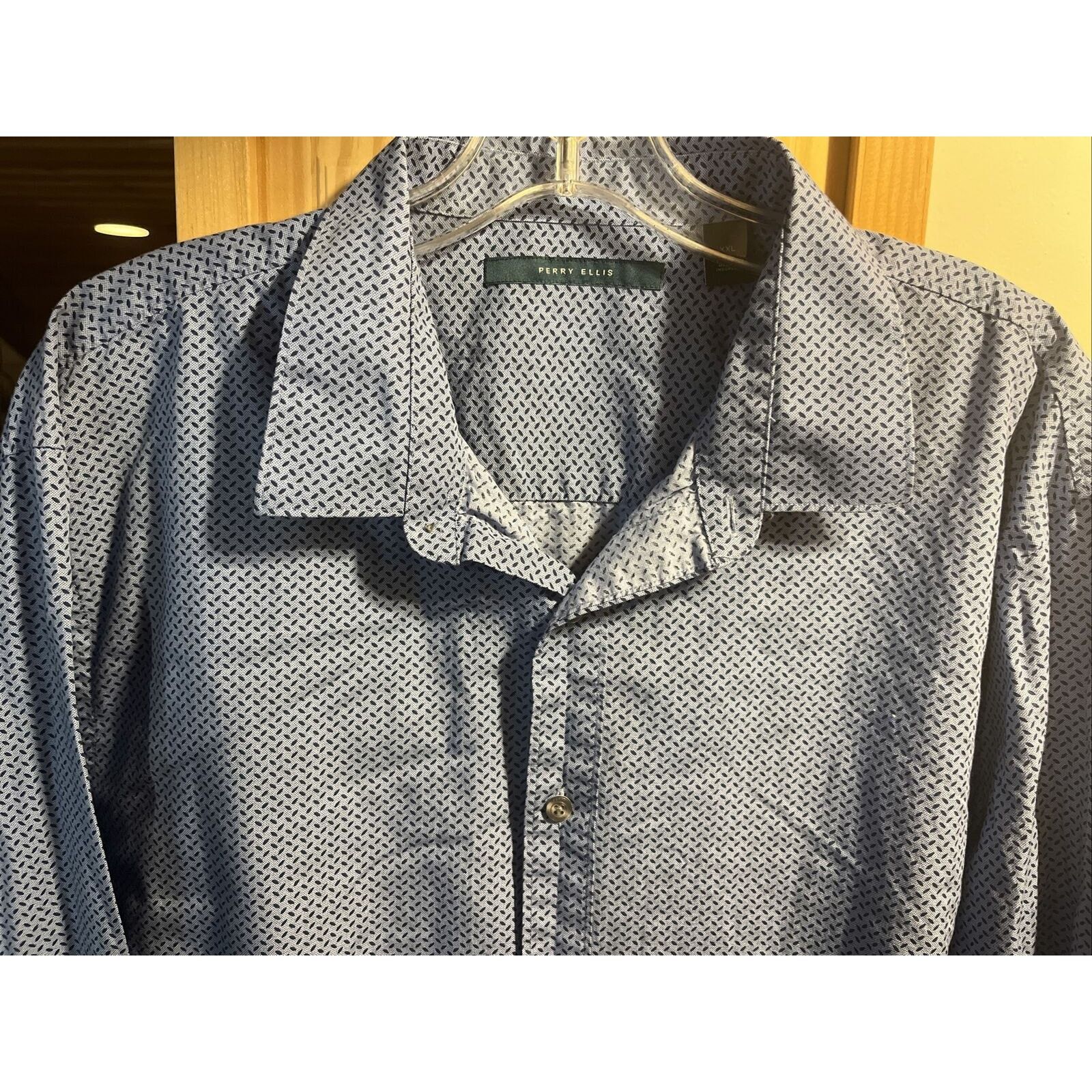 Perry Ellis Perry Ellis Men’s XXL Blue Geometric LS Button Cotton Shirt Size US XXL / EU 58 / 5 - 4 Thumbnail
