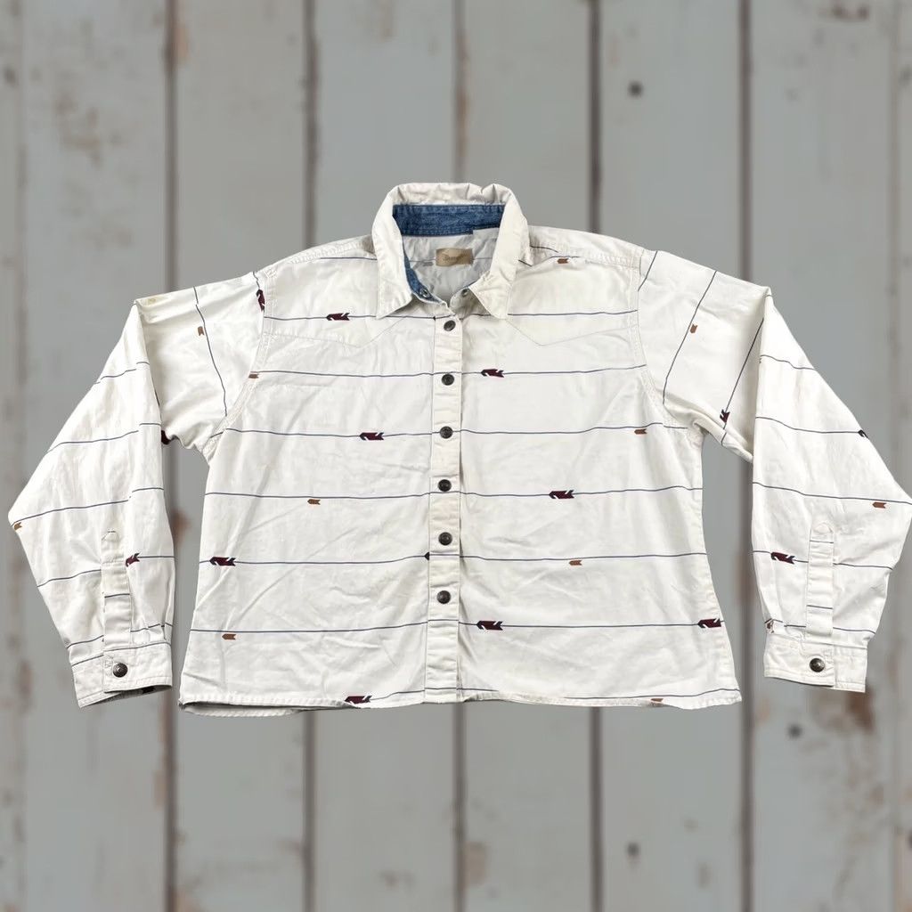 Wrangler VINTAGE Wrangler Women’s Long Sleeve Button-Up Shirt White Western Arrows L Women’s Regular Cotton Size L / US 10 / IT 46 - 1 Thumbnail