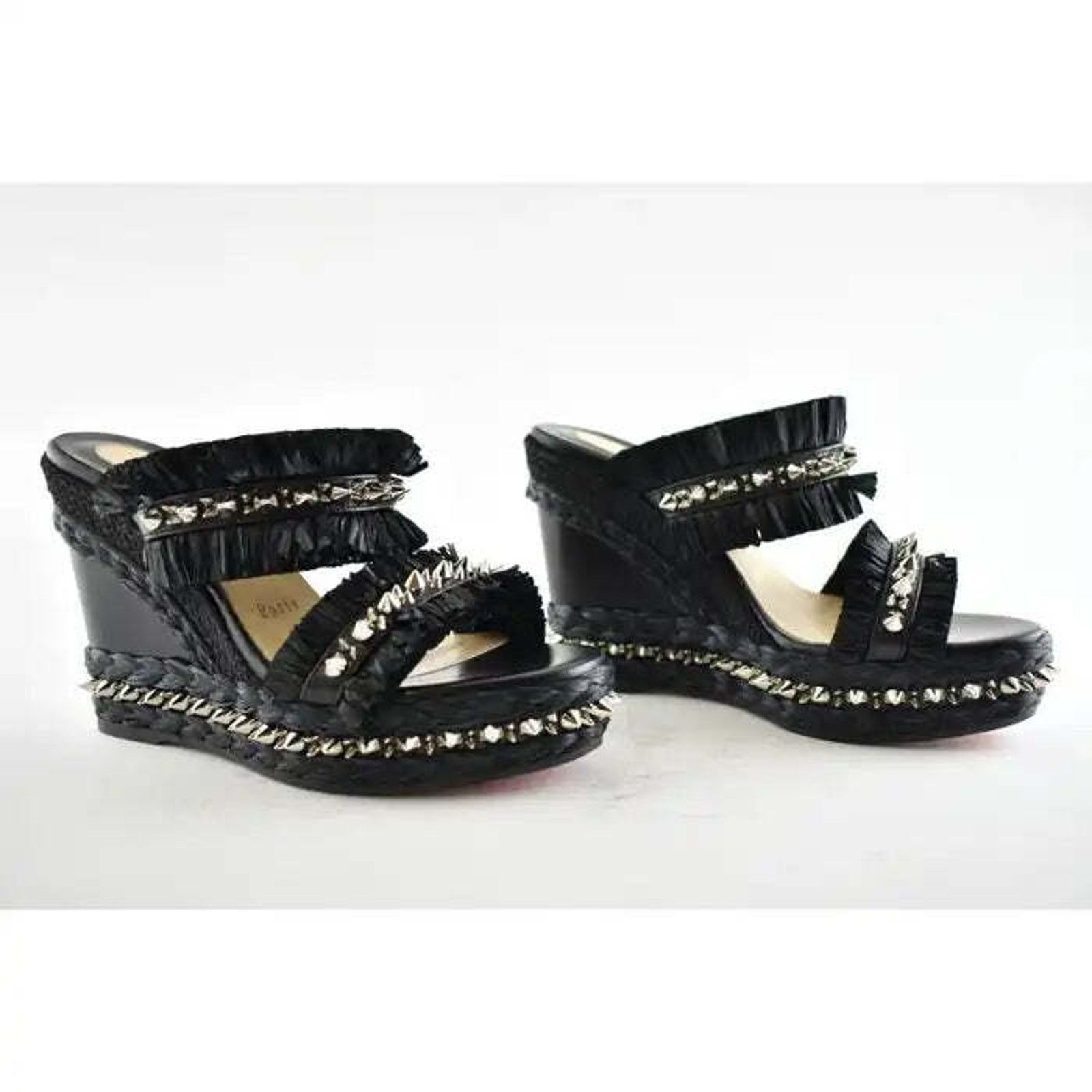 Christian Louboutin Voltinoudou 110 Black Raffia Wedge Slide Mule Sandal Heel 36 Size US 6 / IT 36 - 4 Thumbnail