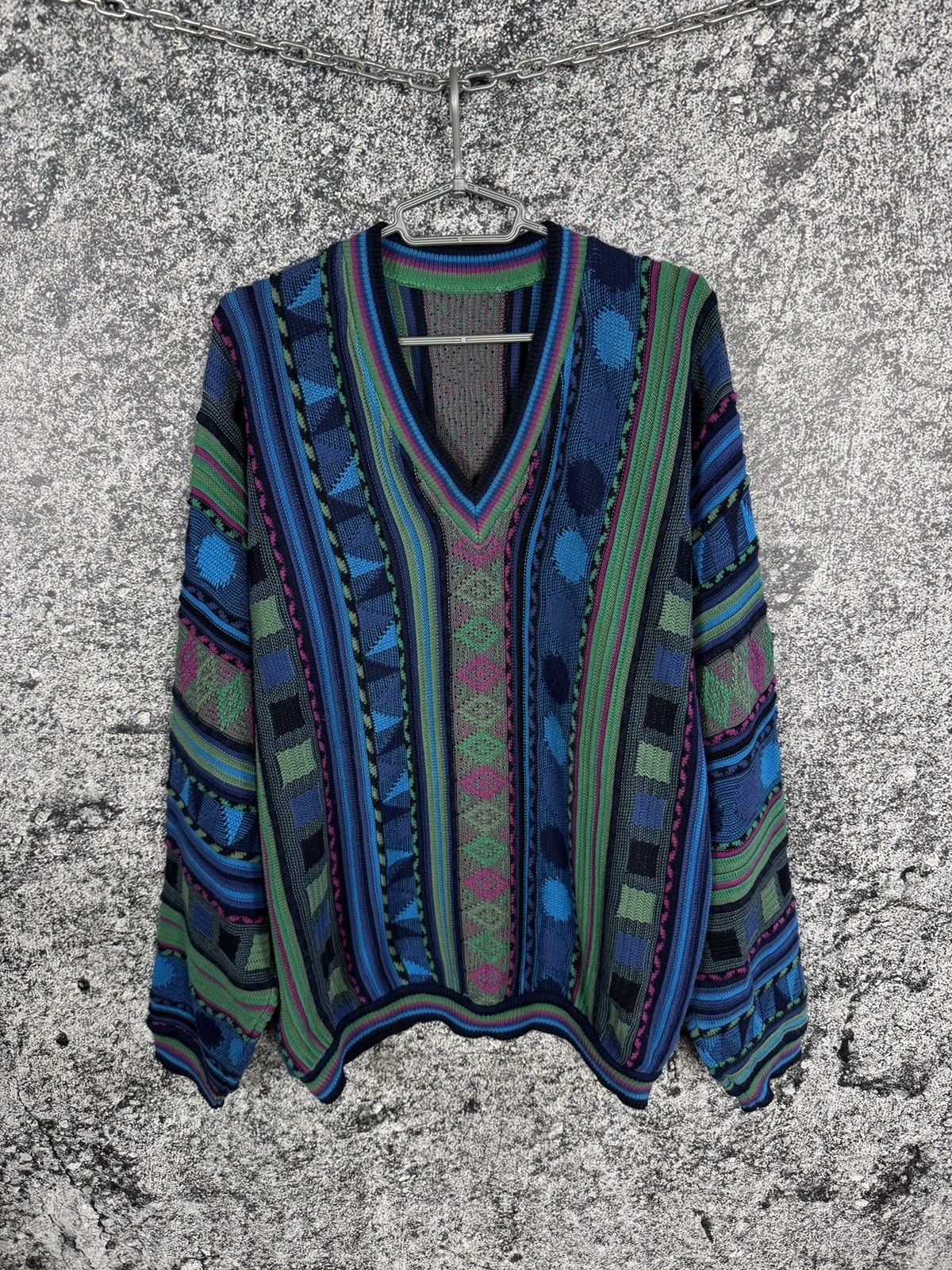 Carlo Colucci V-Neck Wool Sweater Multicolor Pullover Sz 54