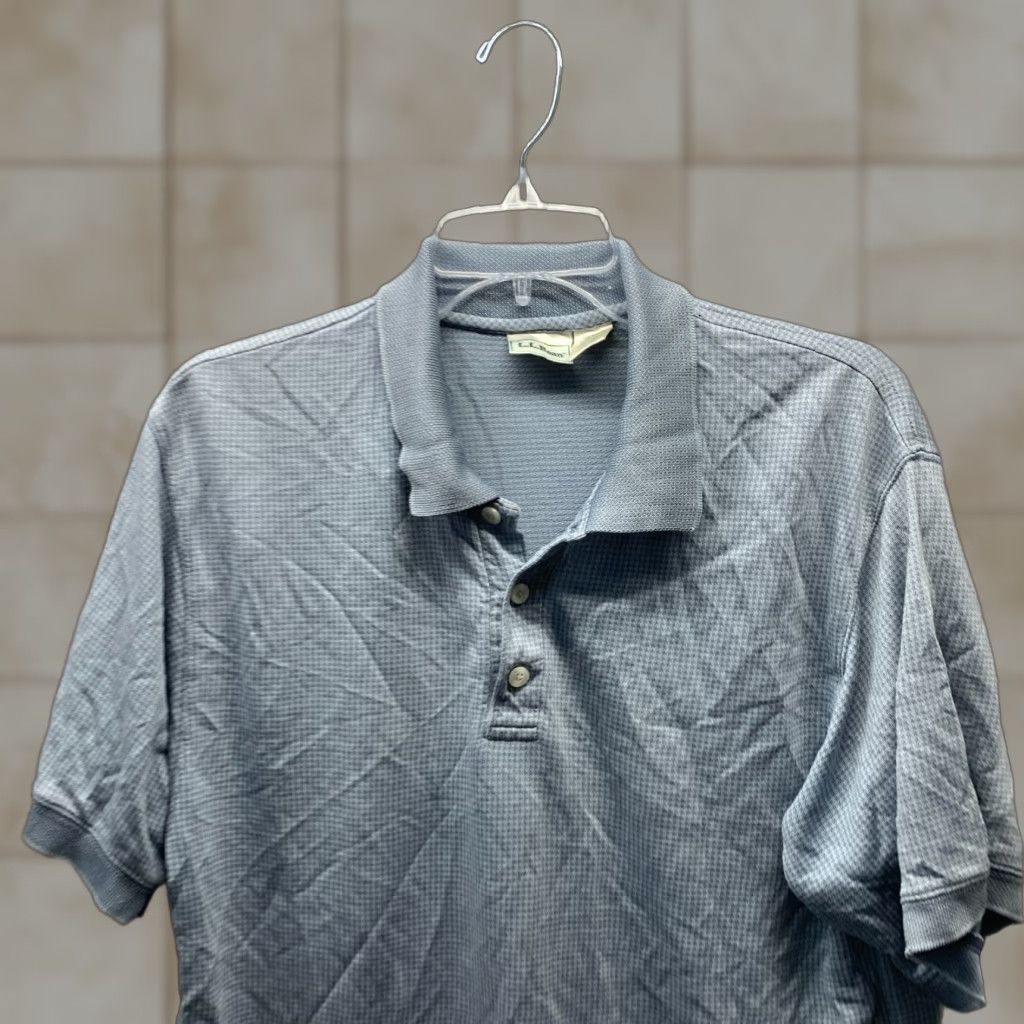 Vintage VINTAGE LL Bean Polo Shirt Mens Polo Shirt Adult Medium Blue Houndstooth 90s Lyocell Tencel Lightweight Breathable Golf Size US M / EU 48-50 / 2 - 1 Thumbnail