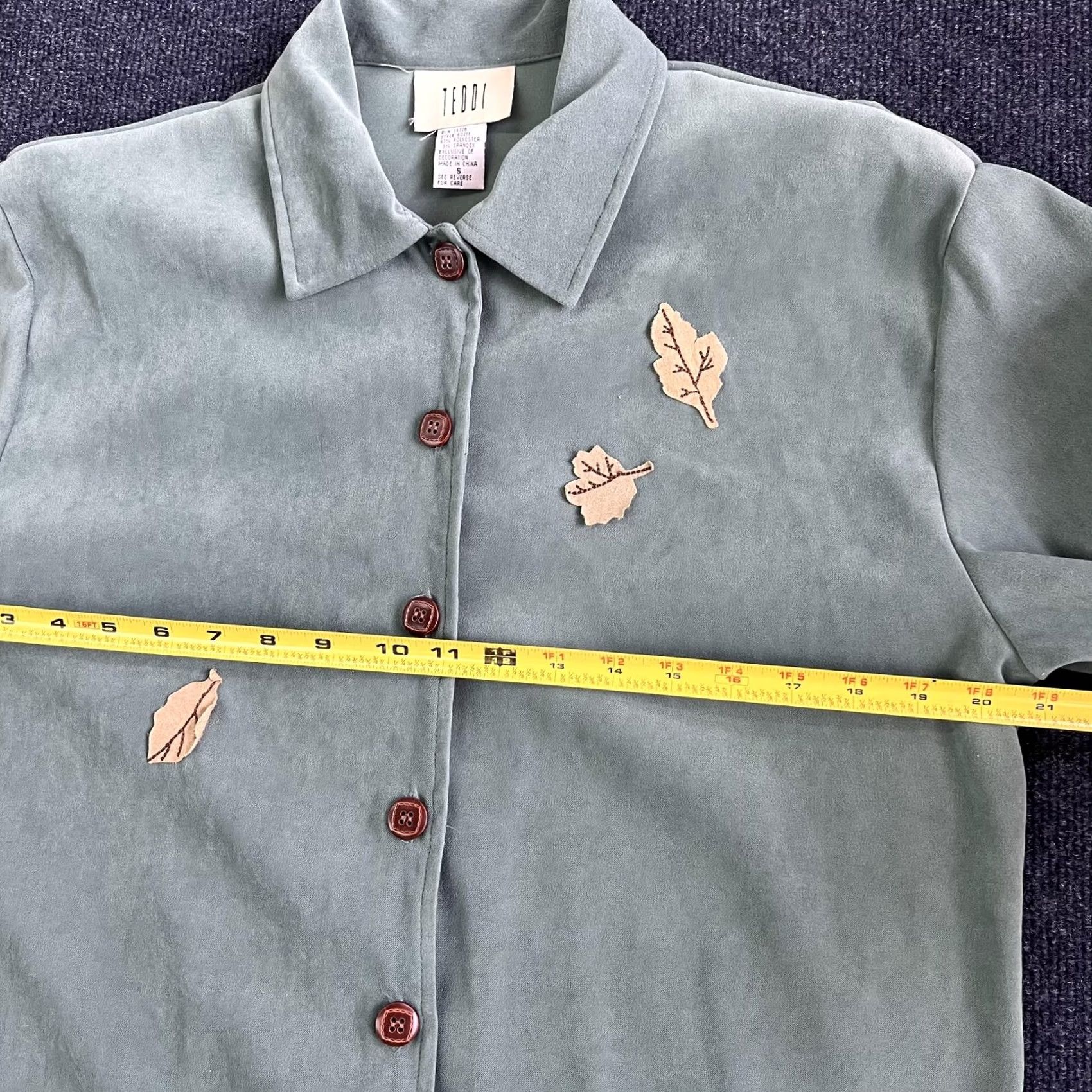 Vintage Teddi Button-Up Shirt Womens Small Green Leaf Embroidered Long Sleeve Top Fall Size S / US 4 / IT 40 - 4 Thumbnail