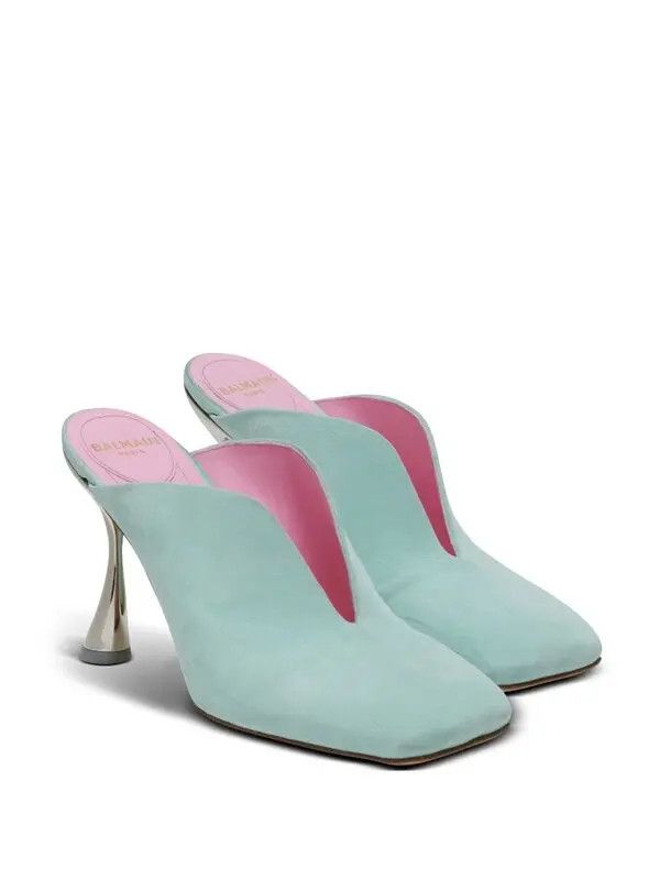 Balmain o1s1wg111225 95mm Eden Suede Mules in Blue Size US 6 / IT 36 - 2 Thumbnail