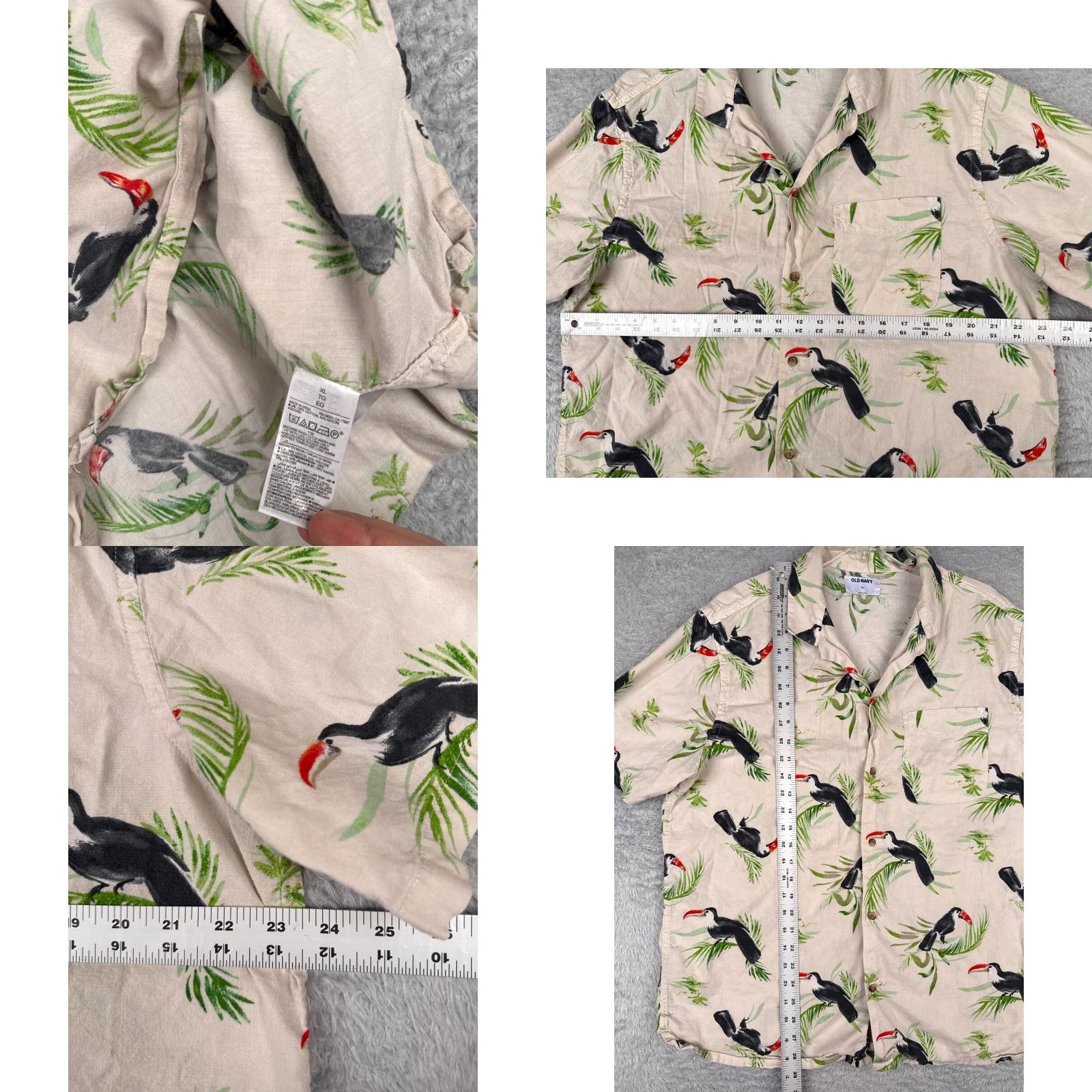 Old Navy Old Navy Shirt XL Mens Ivory Floral Hawaiian Button-Up Short Sleeve Cotton Rayon Breathable Pockets Collared Mens Size US XL / EU 56 / 4 - 8 Thumbnail