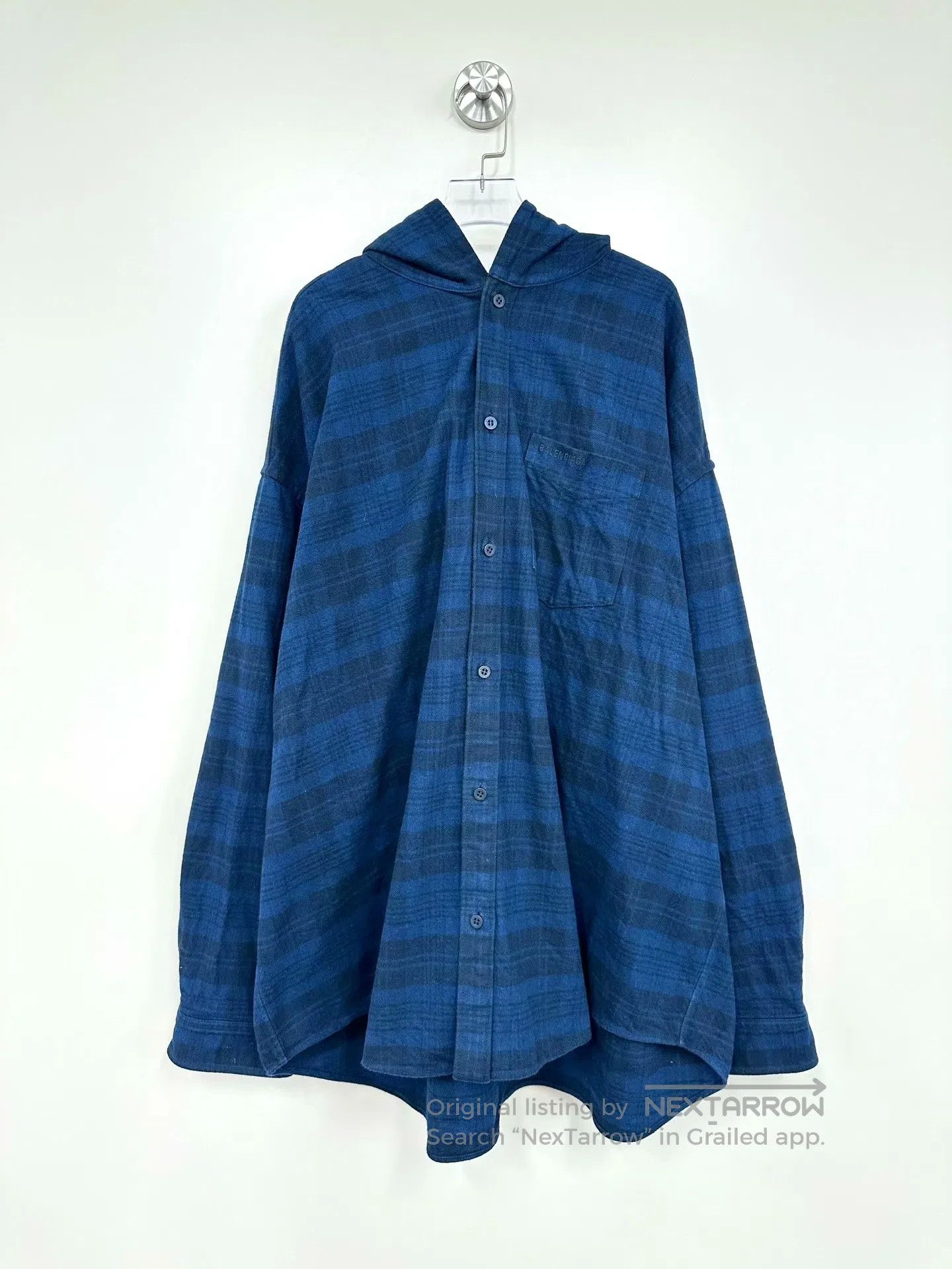 Balenciaga Balenciaga Blue Flannel Plaid Hooded Shirt Jacket| Size US L / EU 52-54 / 3 - 1 Thumbnail