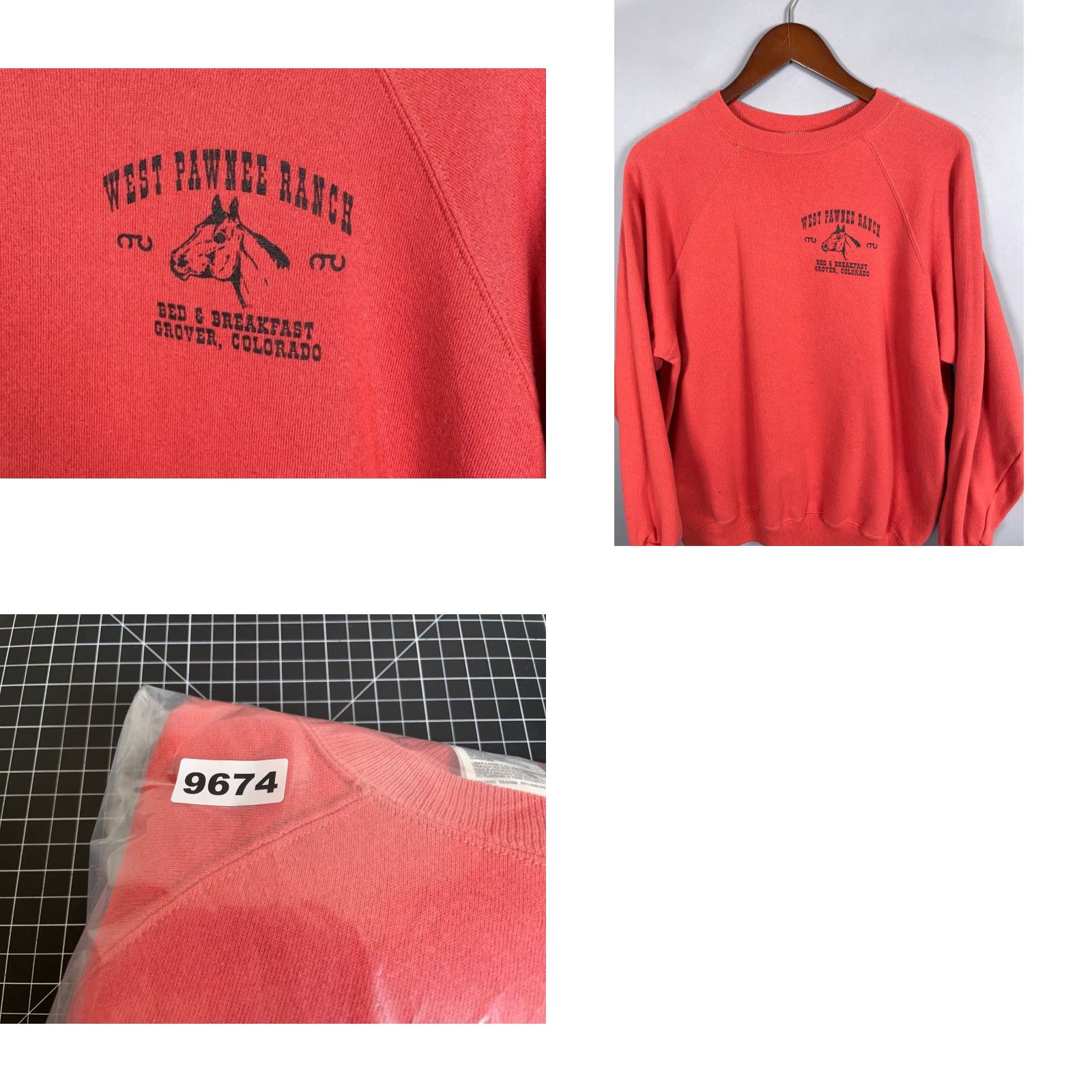 Hanes VINTAGE Hanes Sweatshirt Women West Pawnee Ranch Bed & Breakfast Raglan Long Sleeve Crew Neck Red 90s City Graphic Print Washed Red Size L / US 10 / IT 46 - 8 Thumbnail