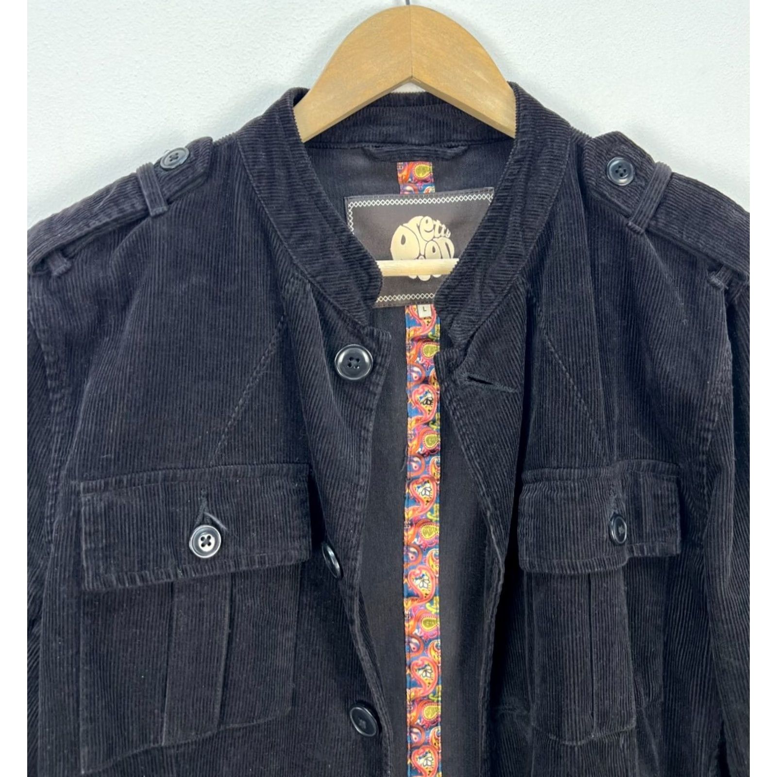 Pretty Green Pretty Green Jacket Overshirt Corduroy Black Button Front Size L Mens Size US L / EU 52-54 / 3 - 4 Thumbnail