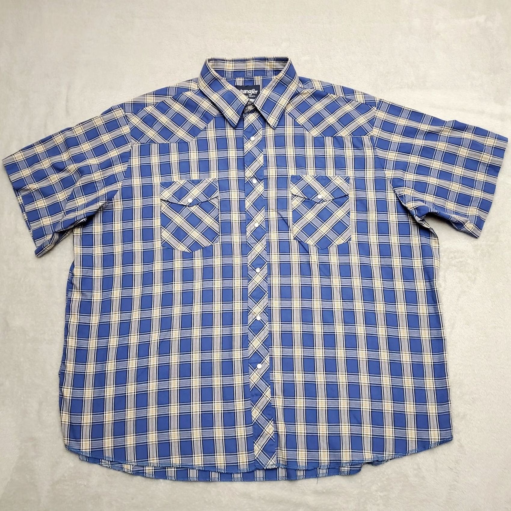 Wrangler Wrangler Shirt Mens 2XL Blue Plaid Pearl Snap Cowboy Western Casual Shirt Mens 2XL Blue Plaid Snap Button-Up Non-Graphic Casual Size US XXL / EU 58 / 5 - 2 Thumbnail