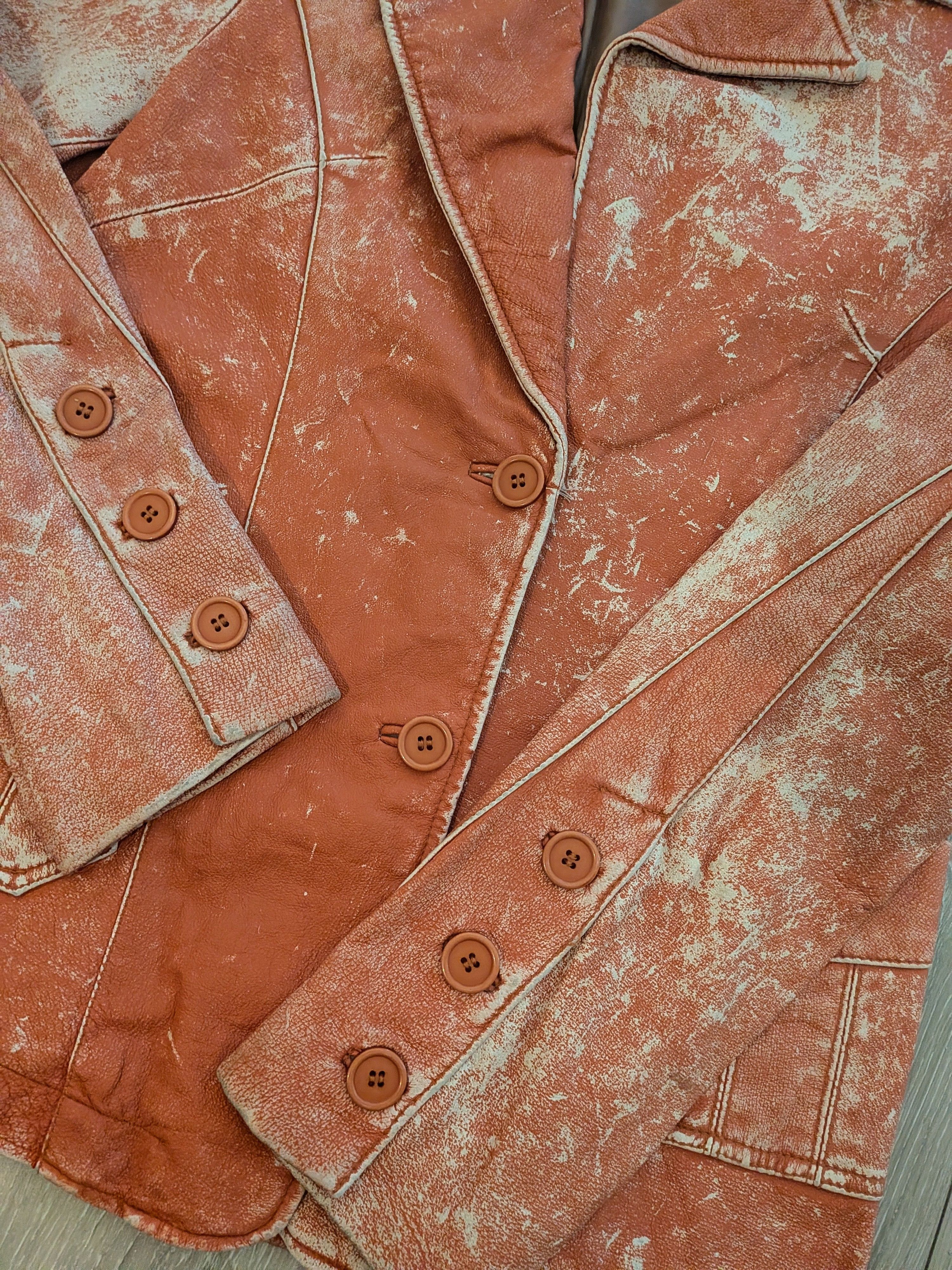 If Six Was Nine Rust Burnt Orange Acid Wash Blazer Leather Jacket Size US XL / EU 56 / 4 - 6 Thumbnail
