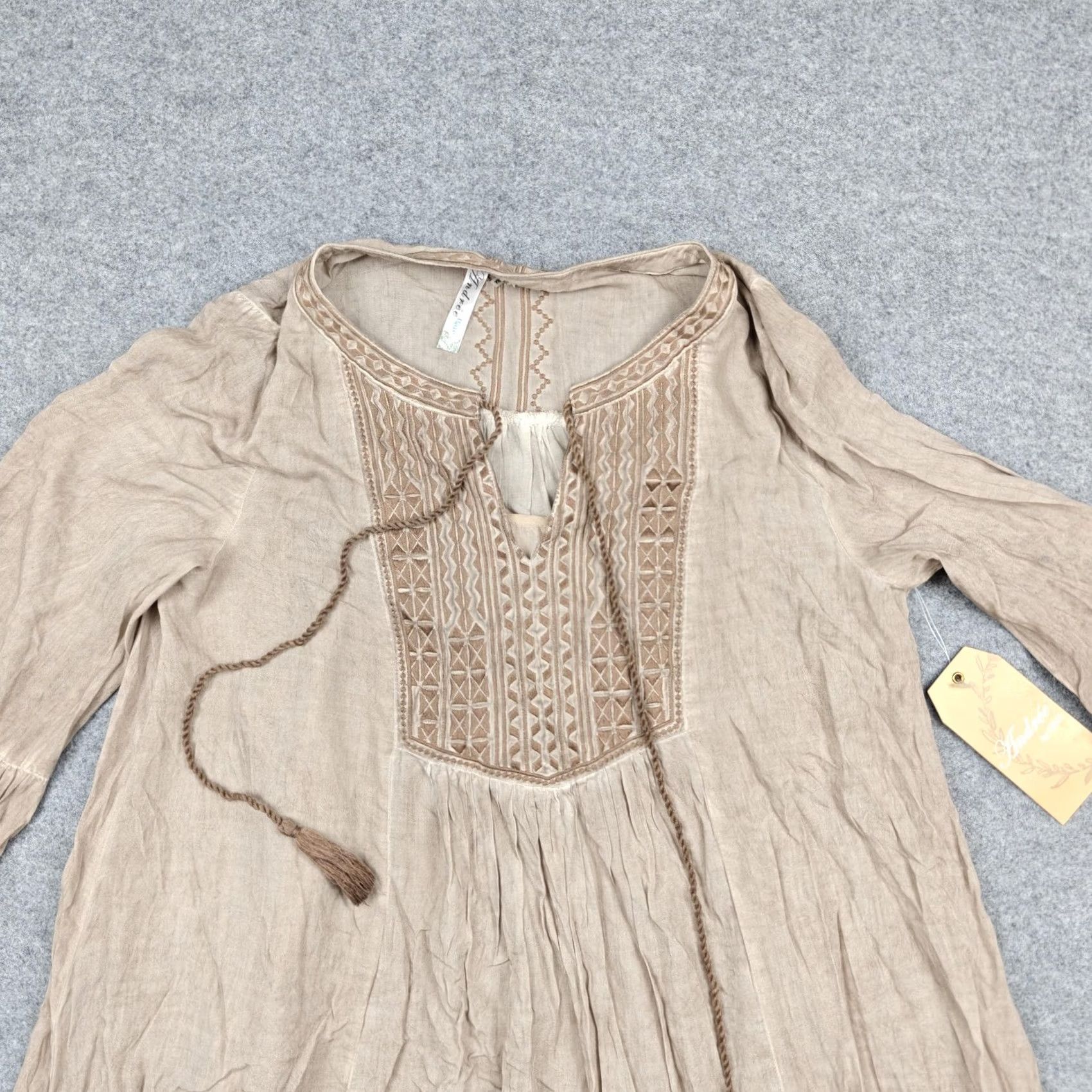 Vintage Andrée By Unit Dress Womens Small Beige Embroidered Boho Bell Sleeve New Size S / US 4 / IT 40 - 2 Thumbnail