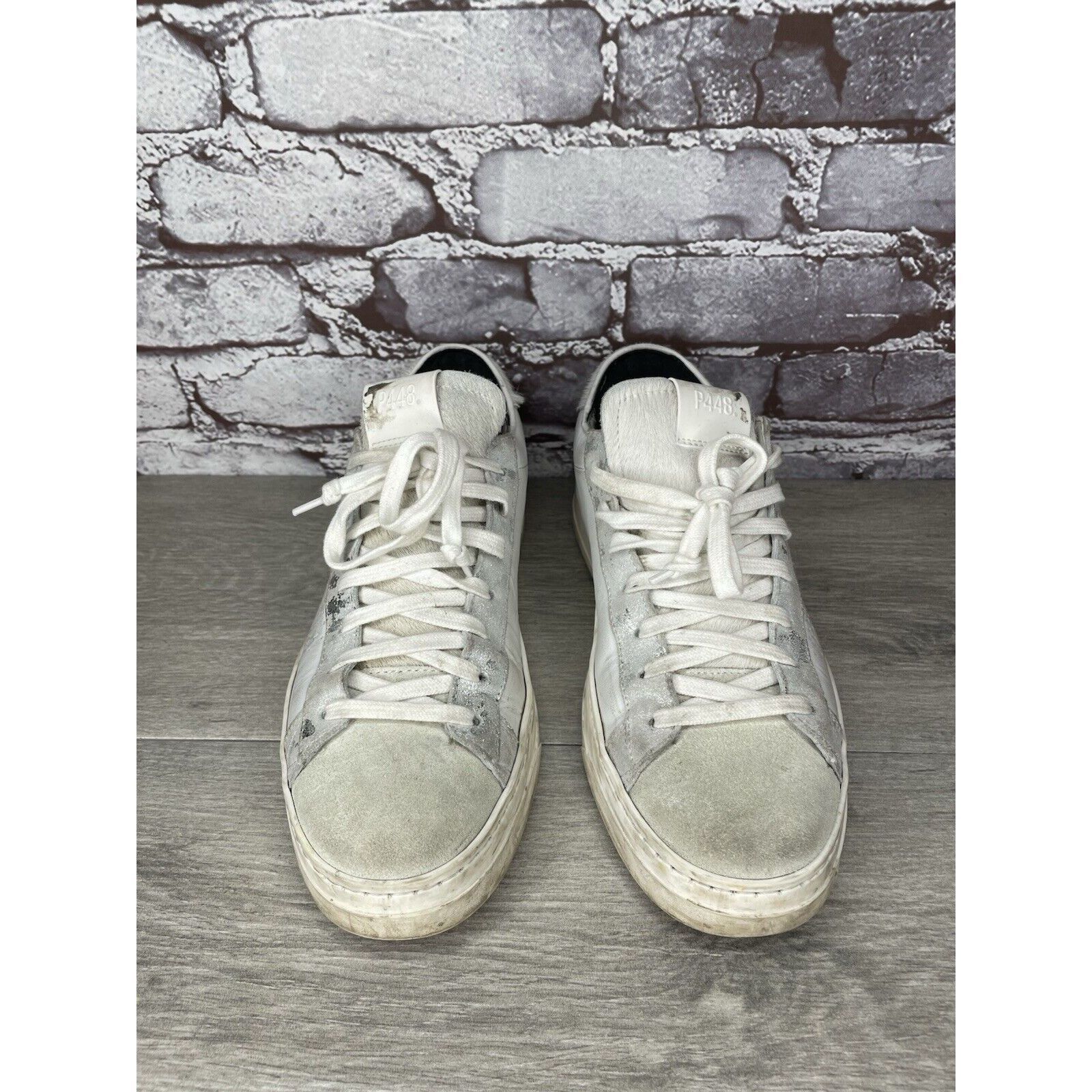 P448 P448 White Leather Gray Suede Silver Glitter Low Top Sneaker Size US 9.5 / IT 39.5 - 20 Thumbnail