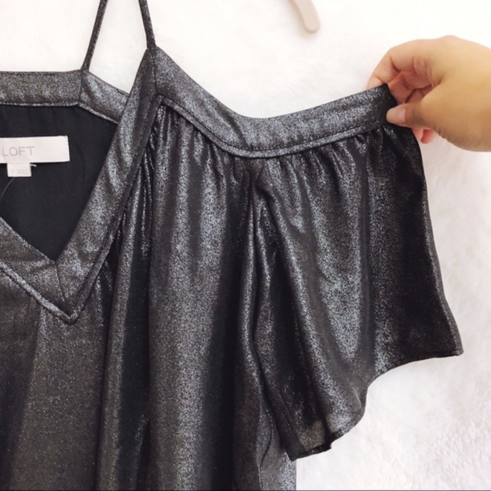 Loft LOFT Grey Metallic Cold Shoulder Swing Dress Size S / US 4 / IT 40 - 4 Thumbnail