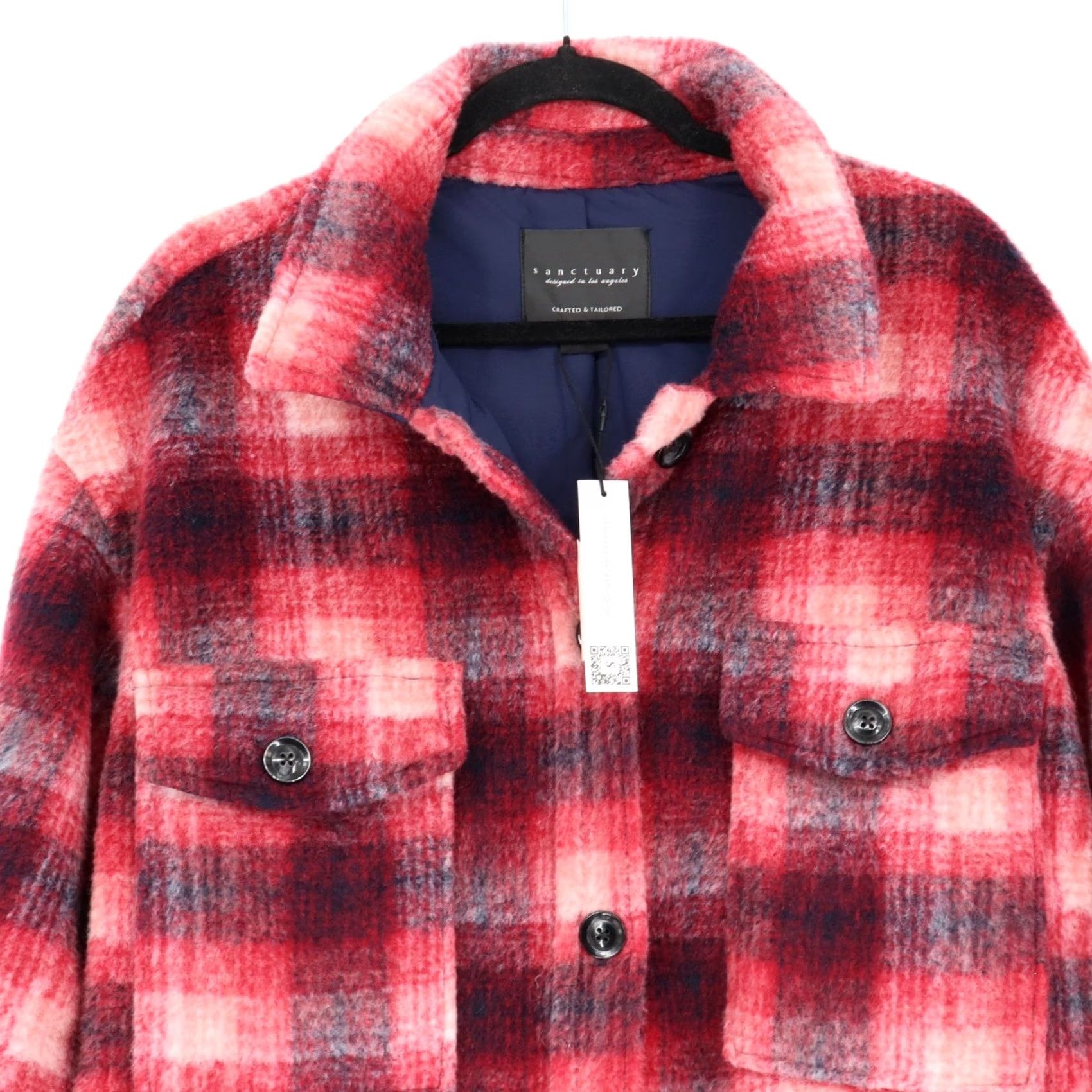 Sanctuary Sanctuary Women's Town Jacket Plaid Wool Blend Shacket Long Sleeve Button Snap Relaxed L Red Blue Casual Coat Size L / US 10 / IT 46 - 4 Thumbnail