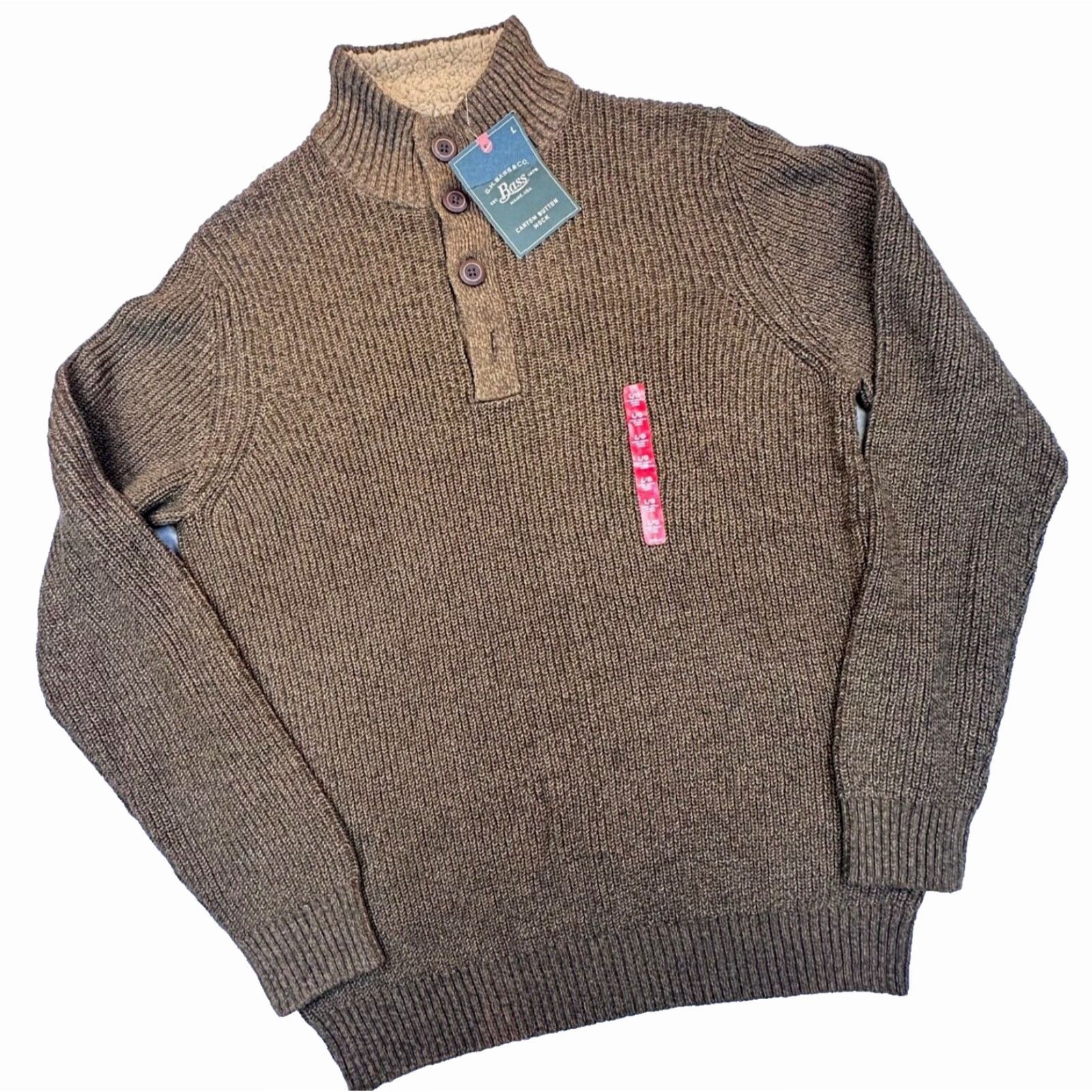 Vintage G.H. Bass & Co. Mens Large Canyon Button Olive Brown Mock Neck Sweater Shirt Size US L / EU 52-54 / 3 - 2 Thumbnail